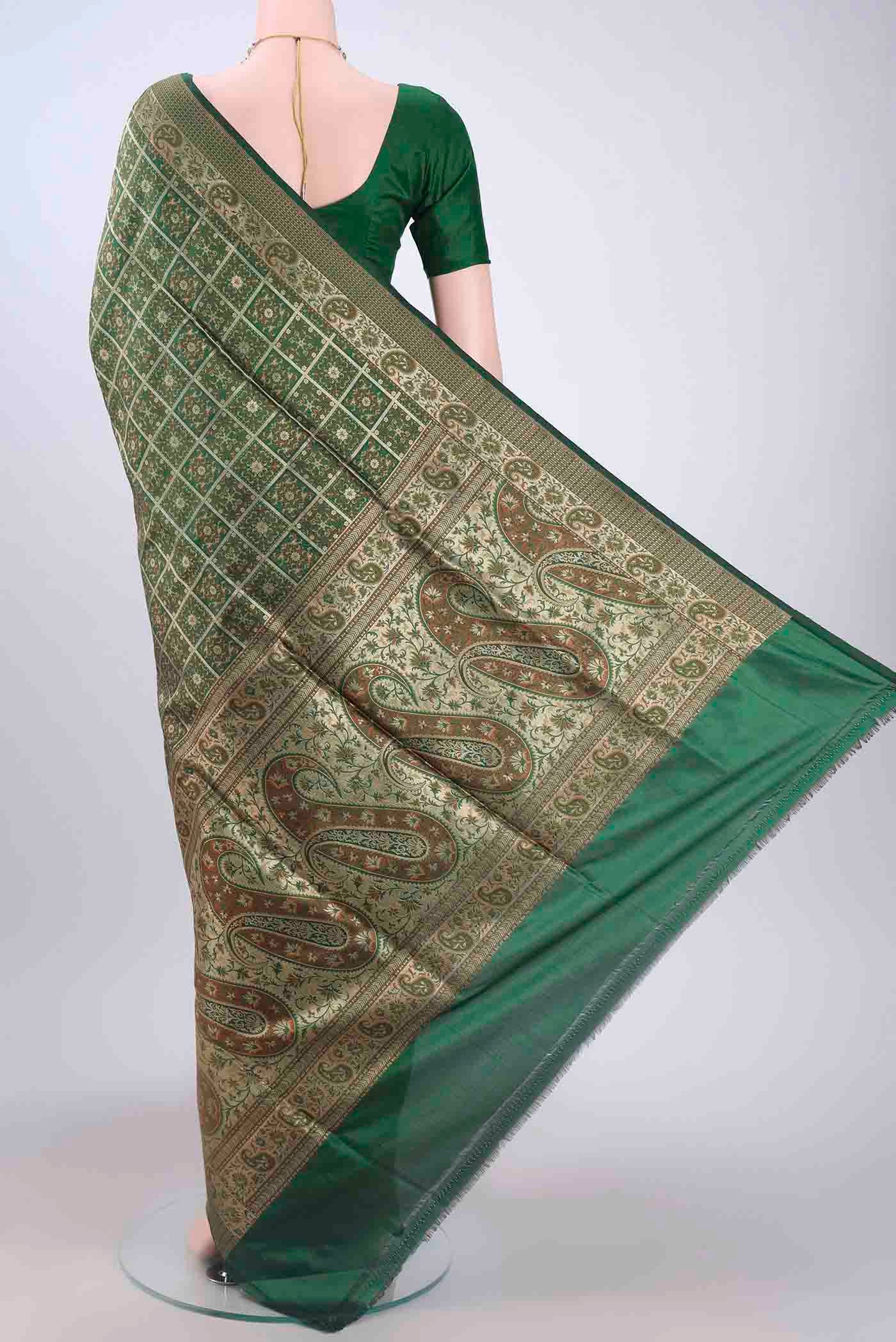Bottle Green Banarasi Jamavar Saree - Image 3