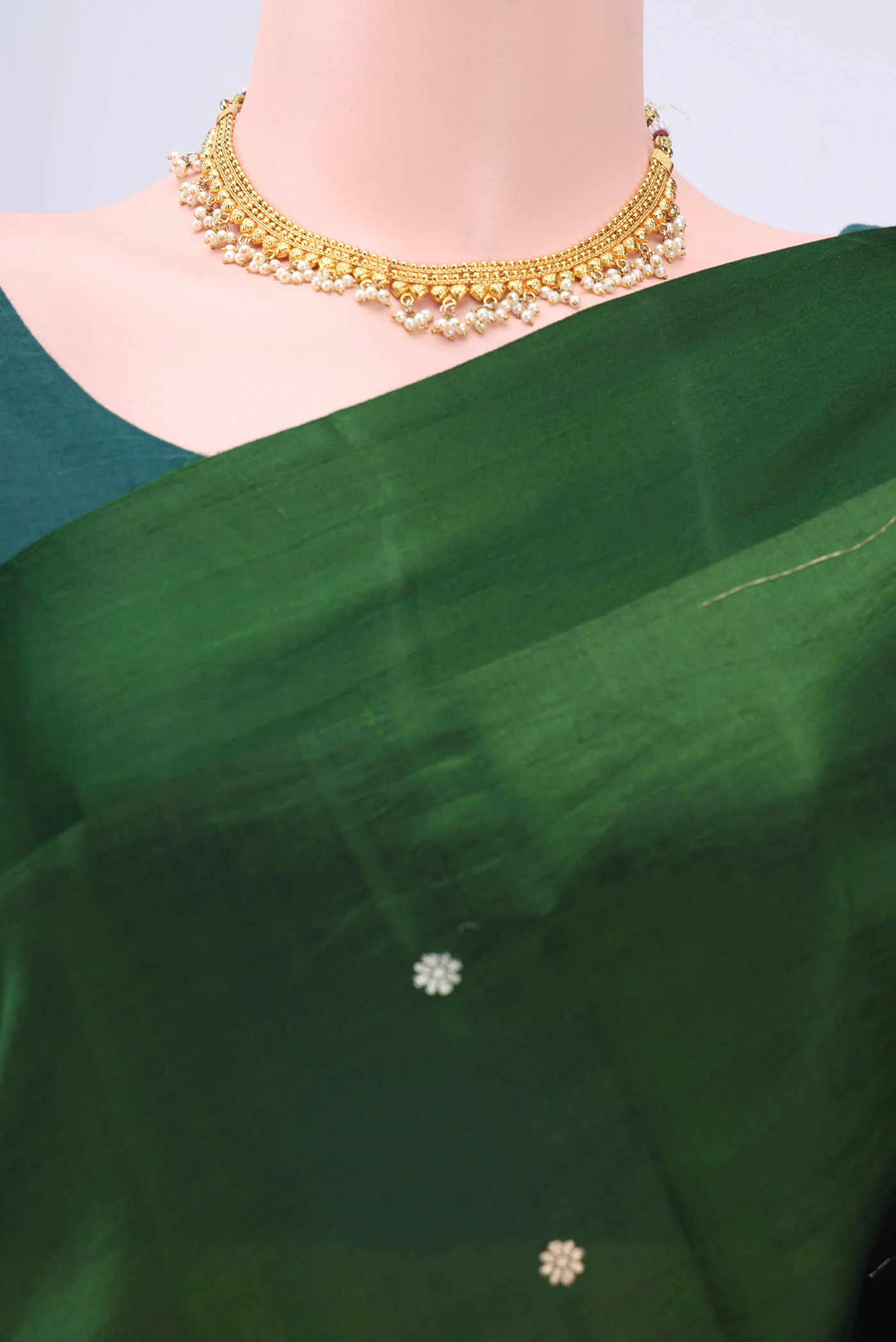 Bottle Green Banarasi Katan Silk Saree - Image 2