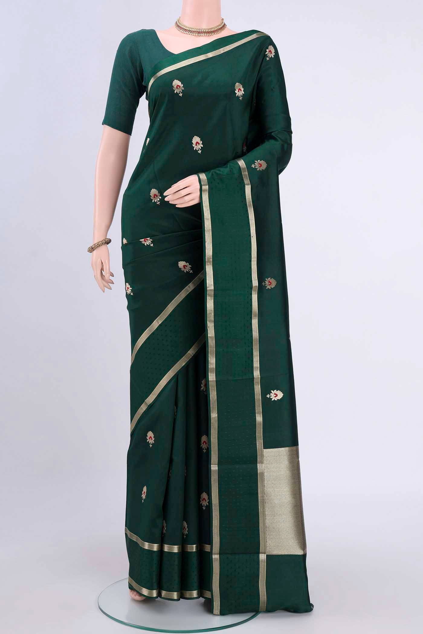 Bottle Green Banarasi Silk Saree - Image 2