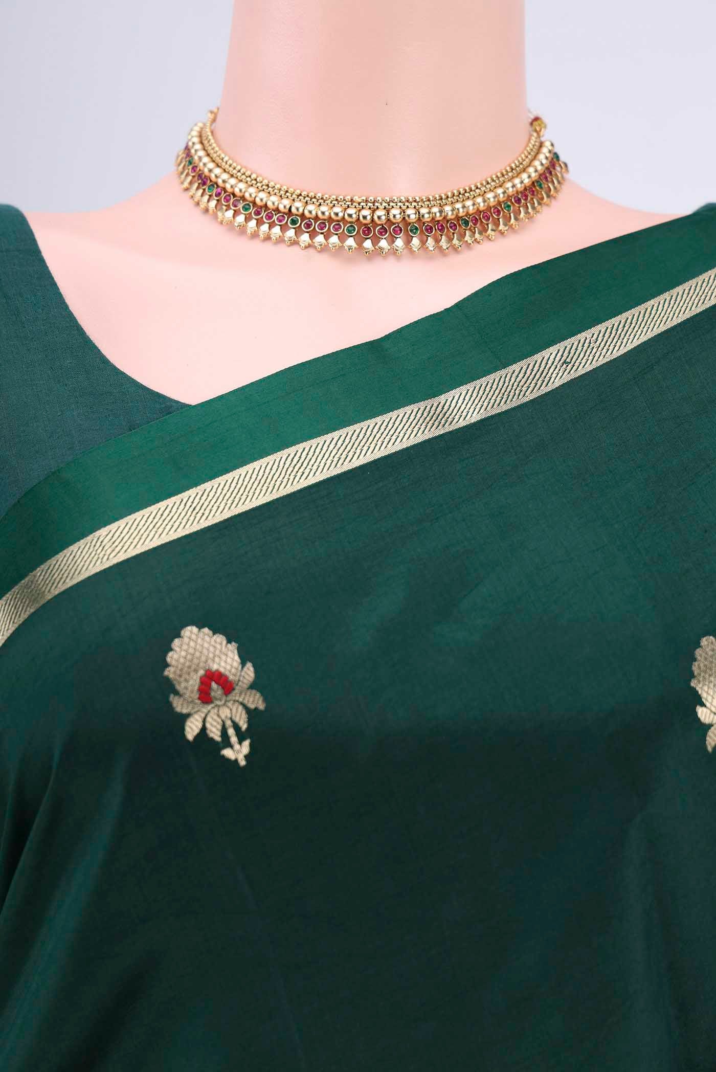 Bottle Green Banarasi Silk Saree - Image 3