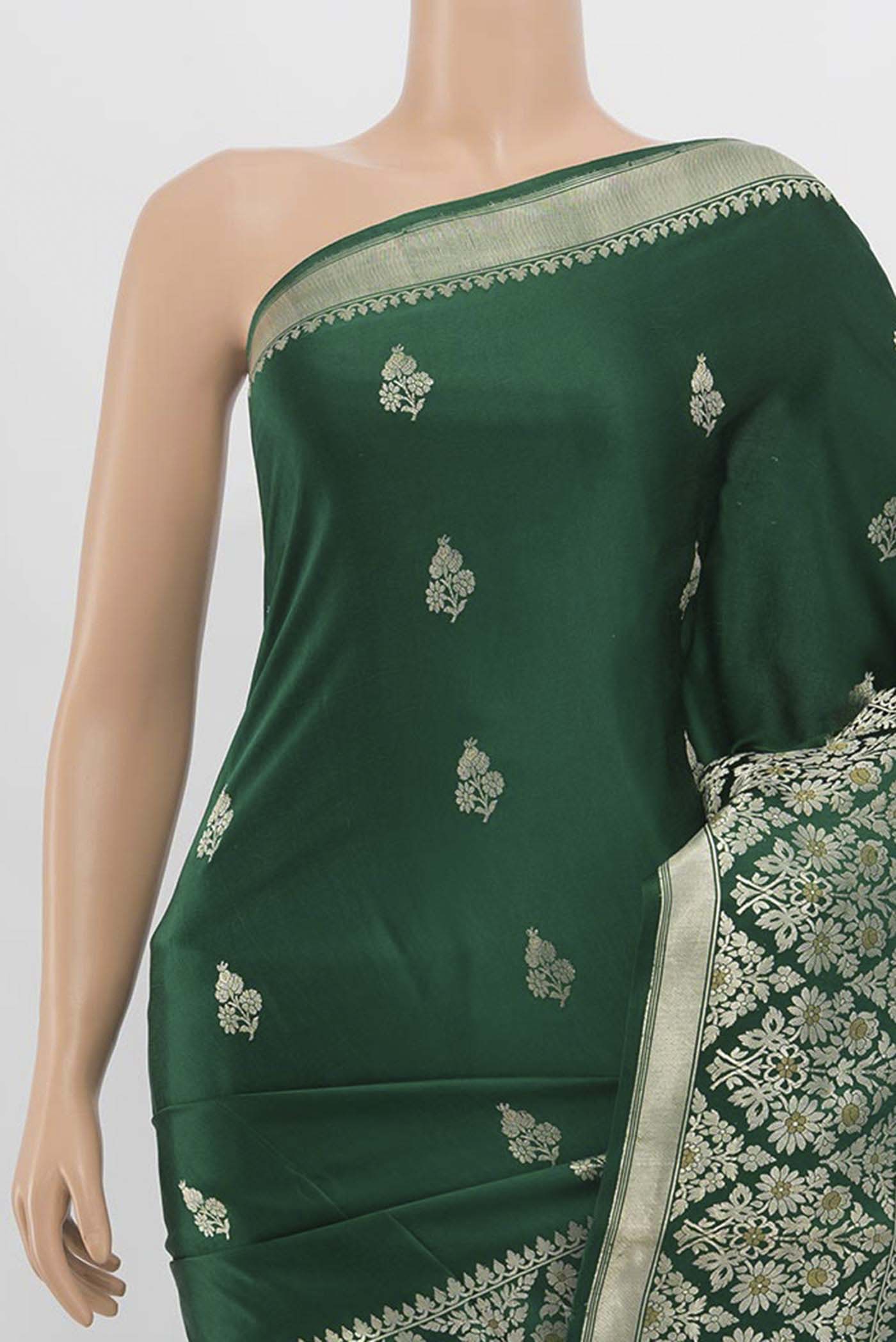 Bottle Green Banarasi Silk Saree - Image 2