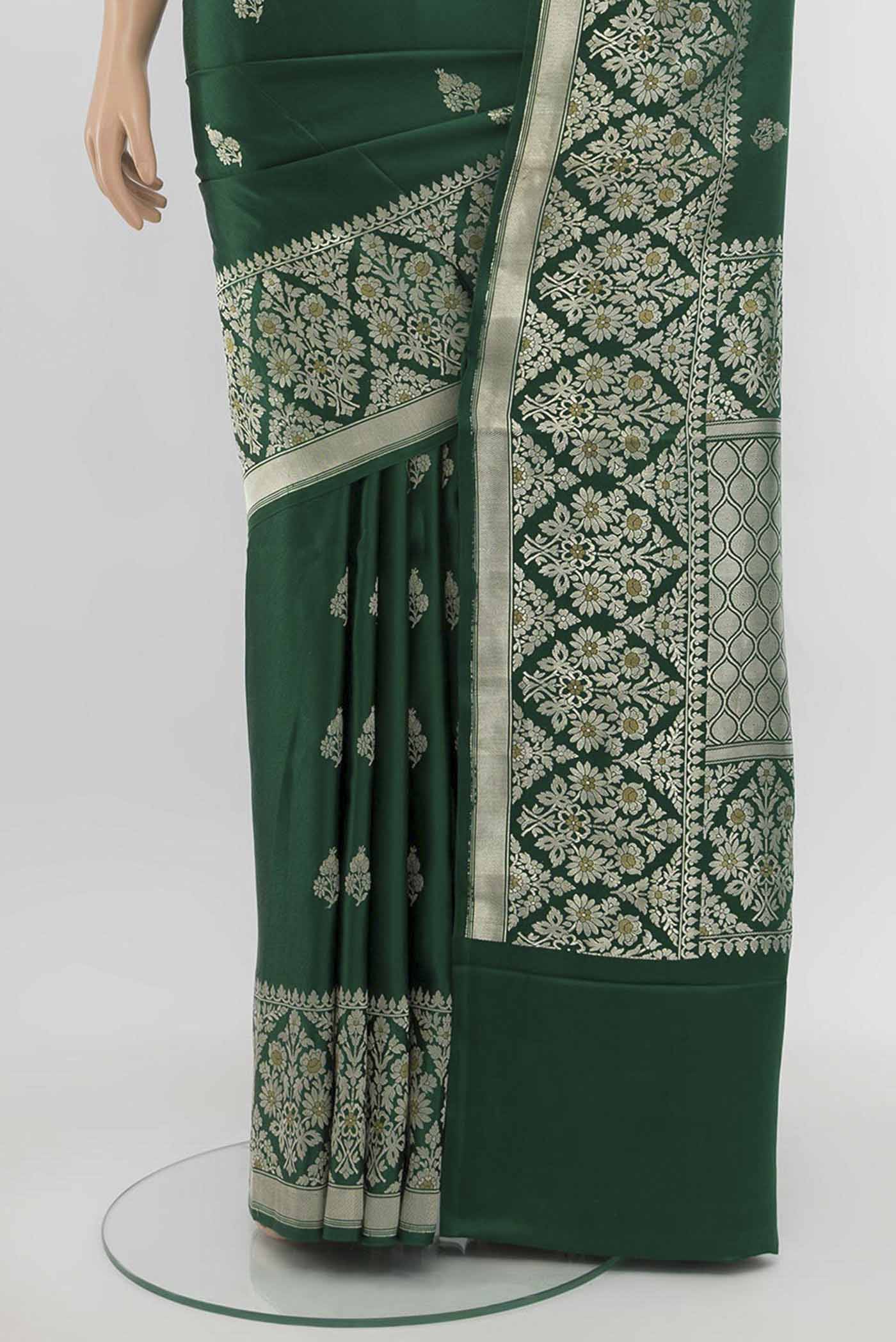 Bottle Green Banarasi Silk Saree - Image 3