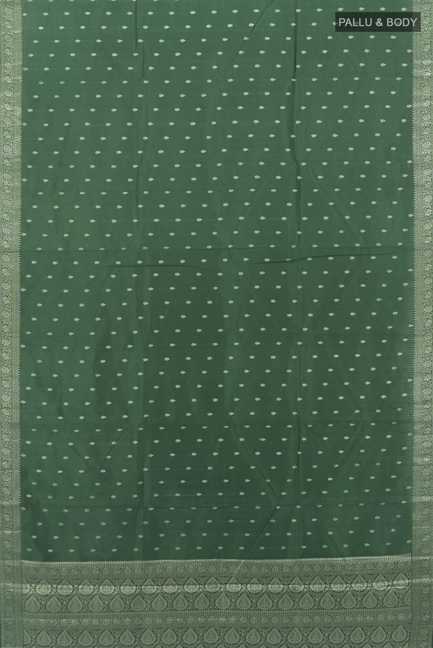 Bottle Green Banarasi Raw Silk Saree - Image 5