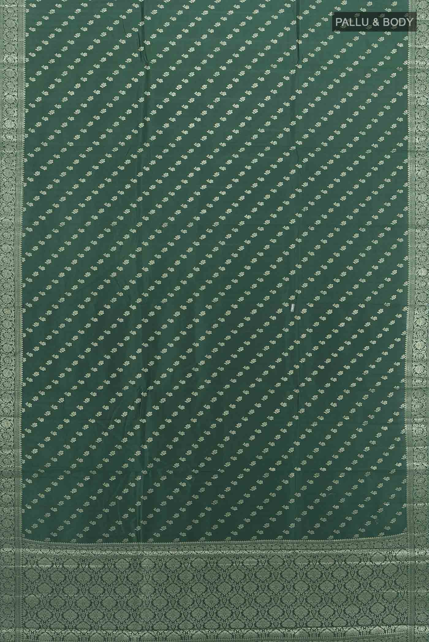 Bottle Green Banarasi Raw Silk Saree - Image 5