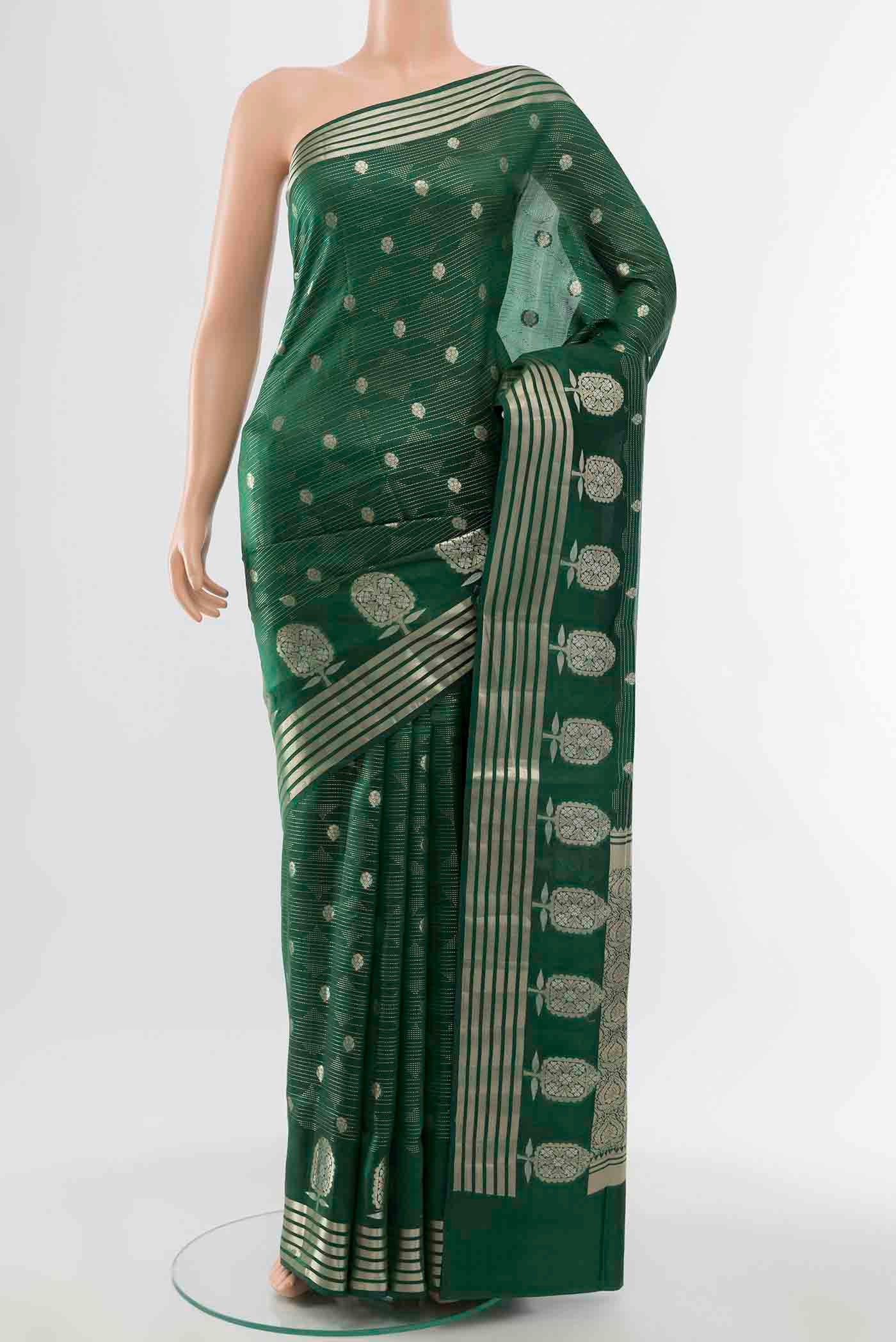 Bottle Green Banarasi Raw Silk Saree