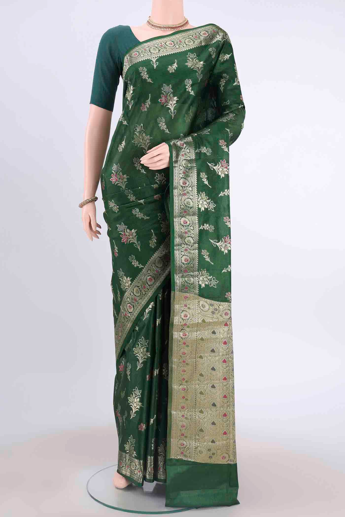 Bottle Green Banarasi Raw Silk Saree