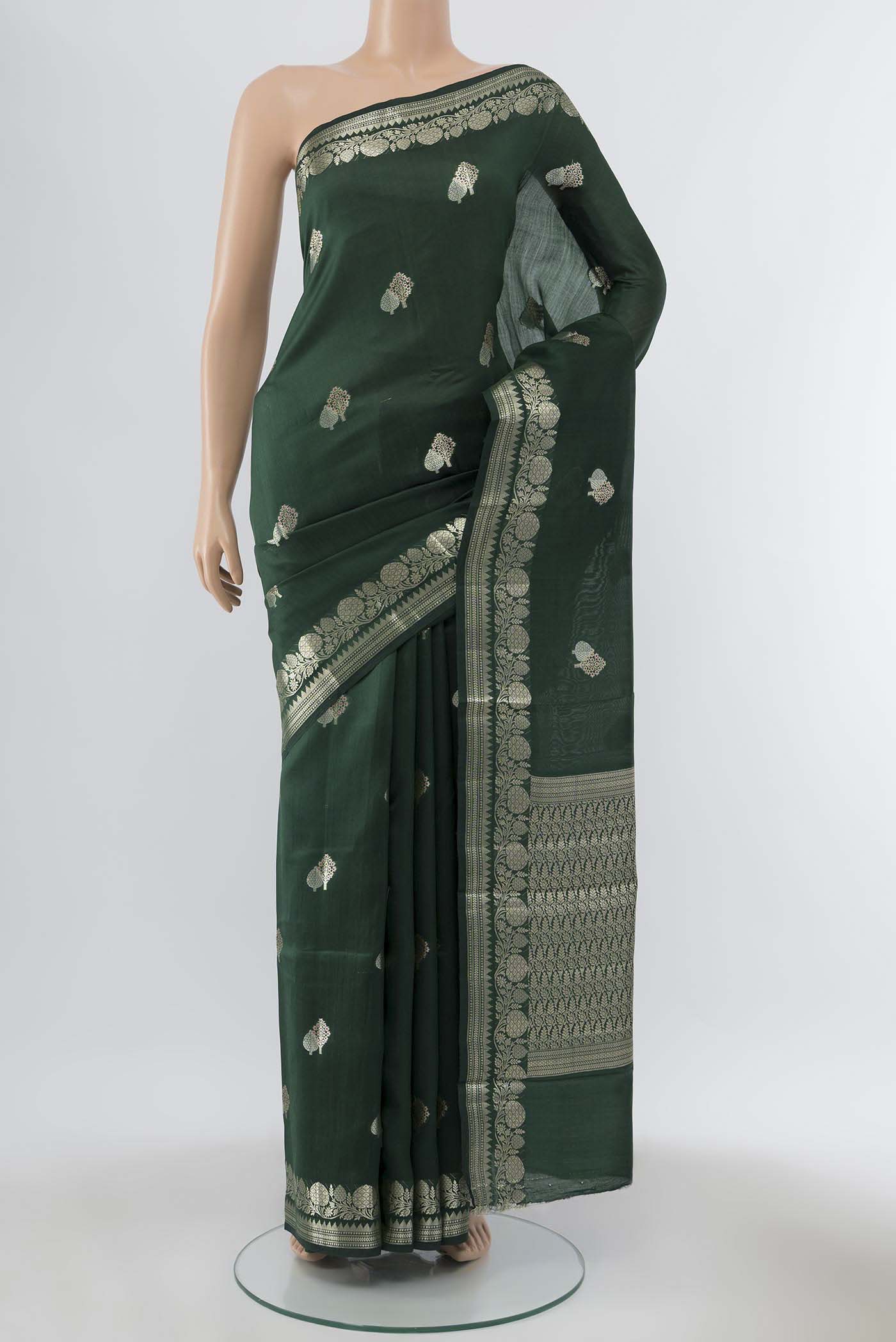 Bottle Green Banarasi Raw Silk Saree