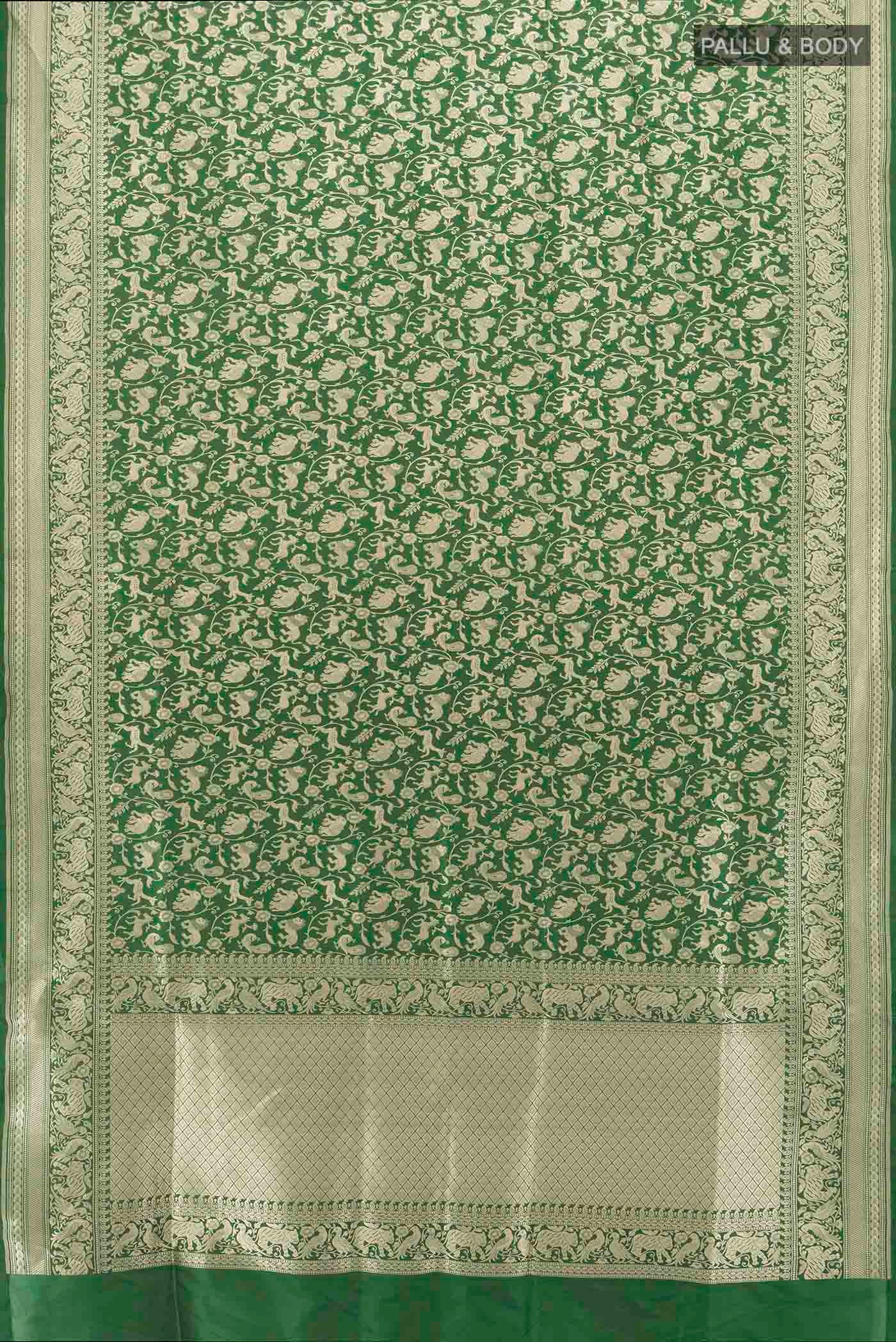 Green Banarasi Silk Saree - Image 5