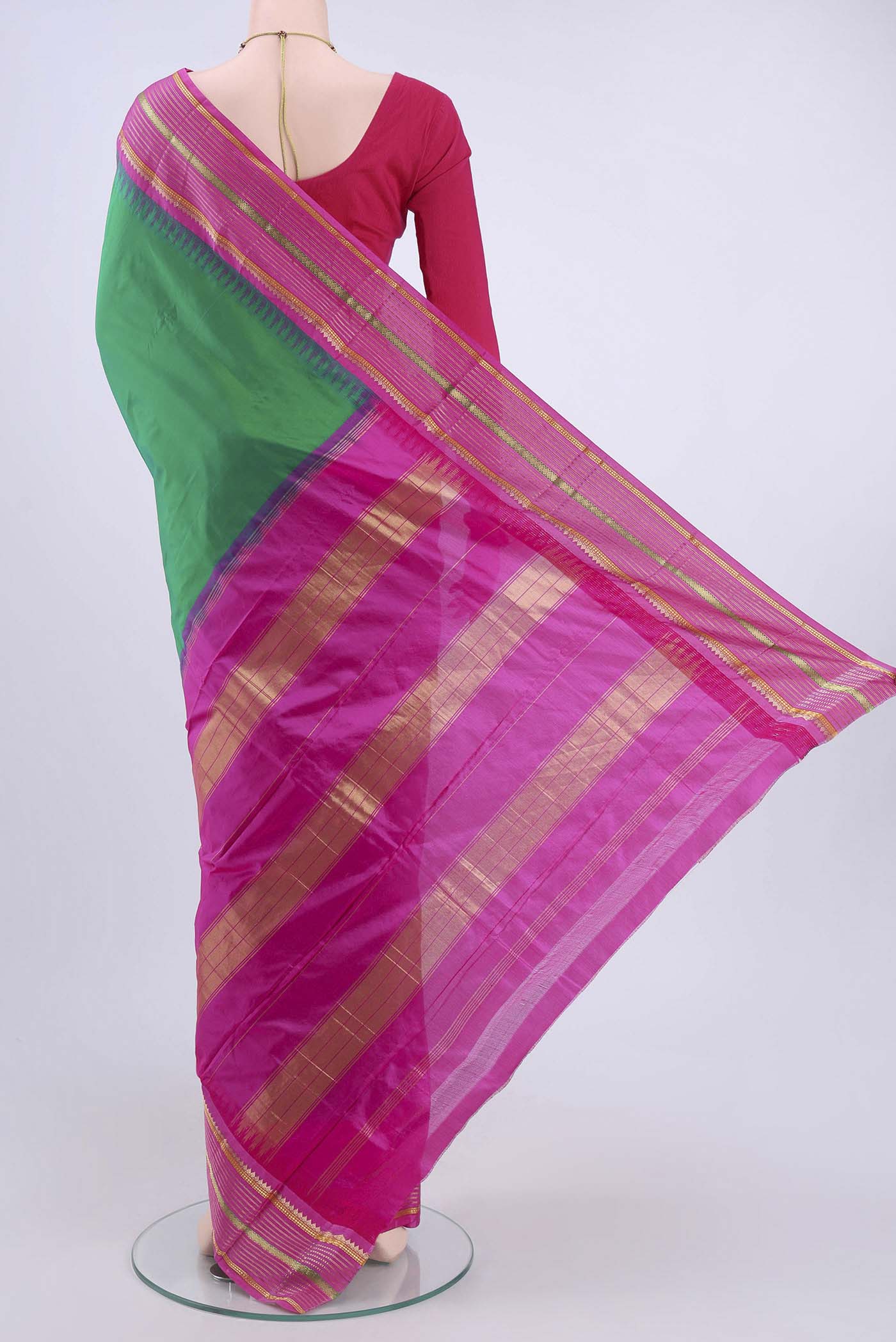 Bottle Green Bangalore Silk - kadyal Saree - Image 3