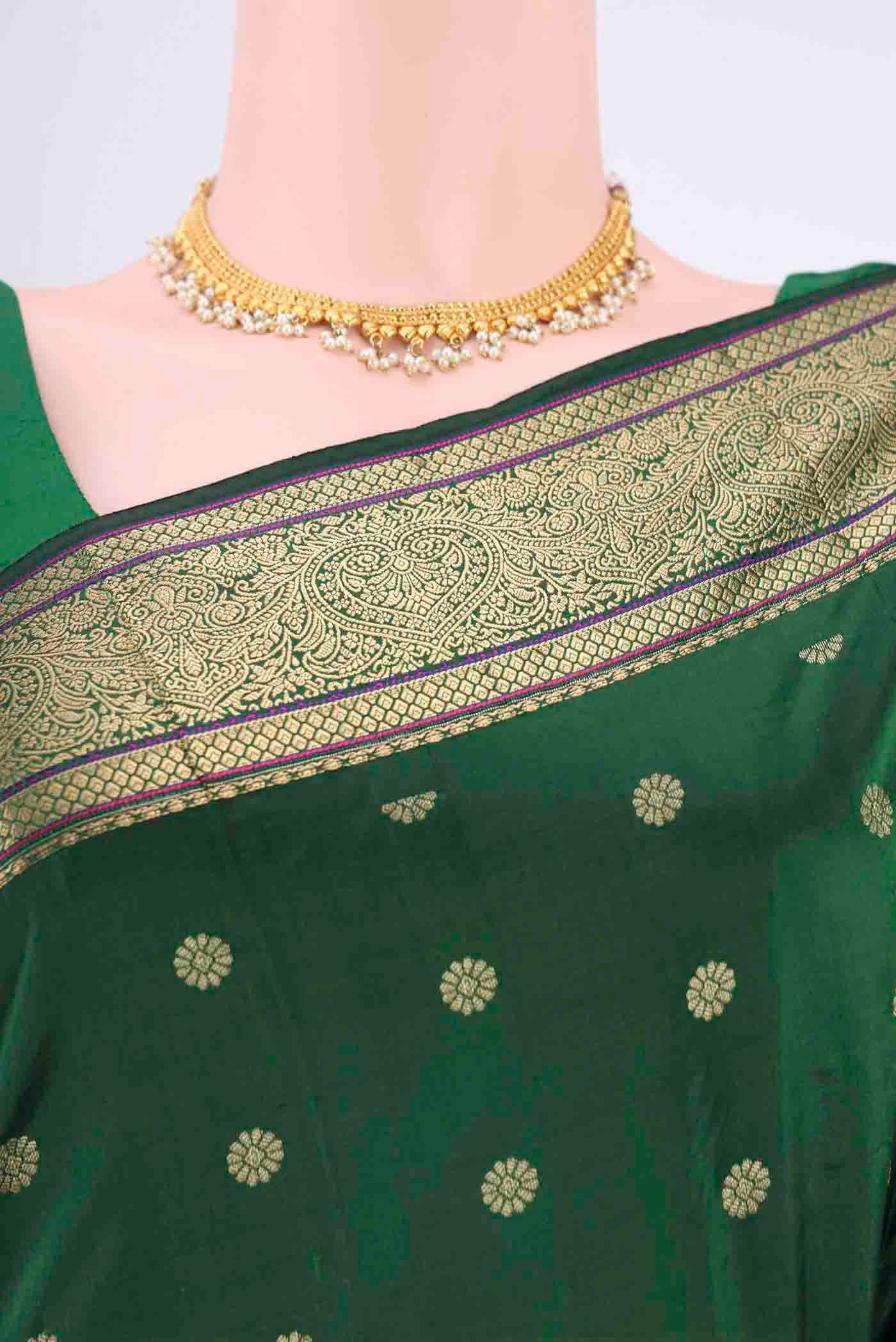 Bottle Green Blended Bangalore Silk Saree - Image 2