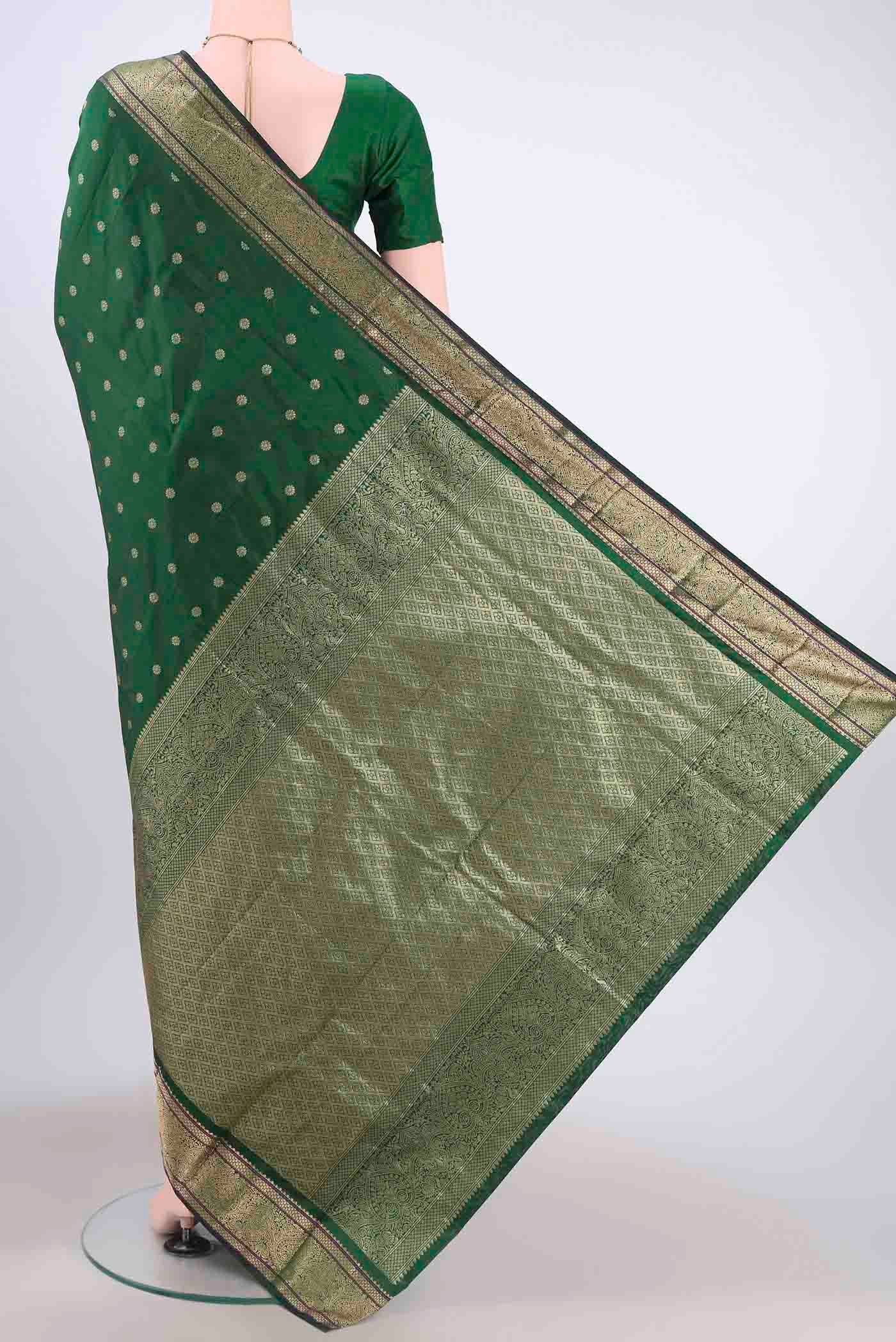 Bottle Green Blended Bangalore Silk Saree - Image 3