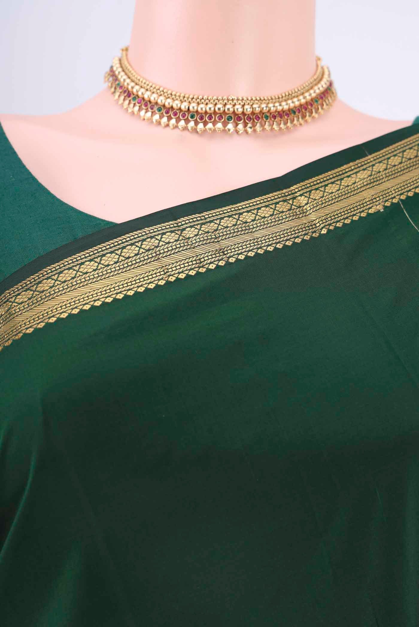 Bottle Green Blended Bangalore Silk Saree - Image 2