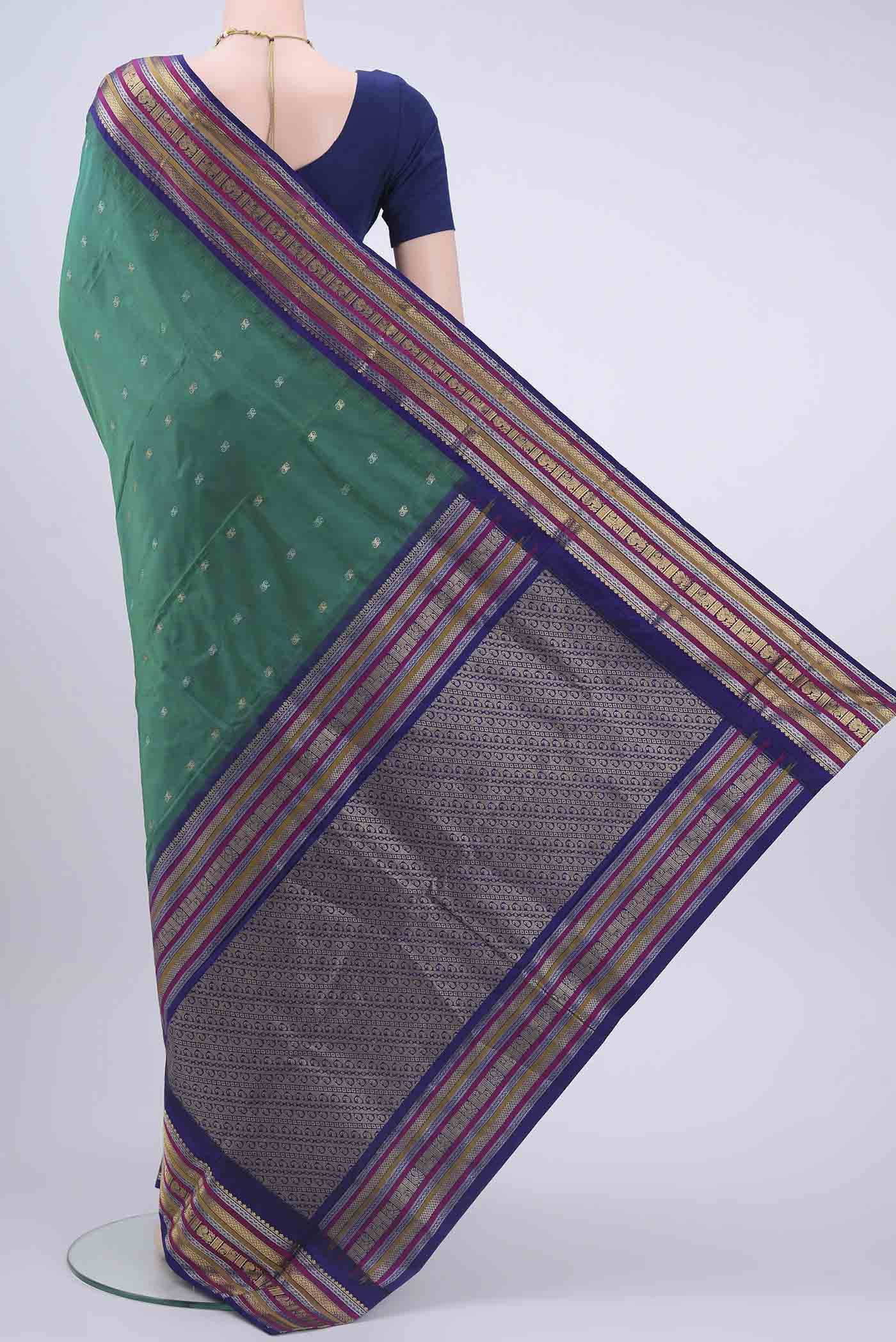 Bottle Green Blended Bangalore Silk Saree - Image 3