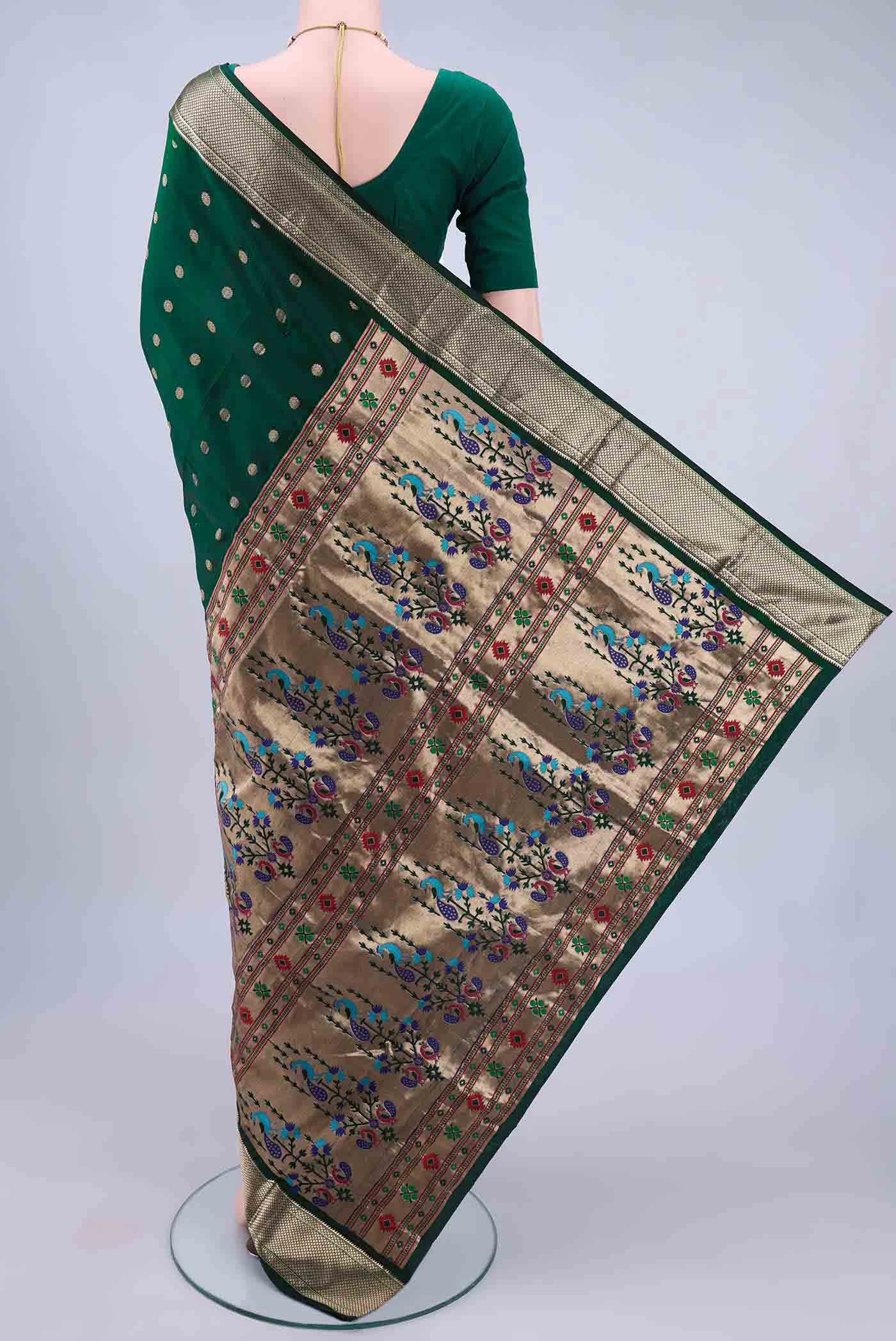 Bottle Green Blended Bangalore Silk Saree - Image 2