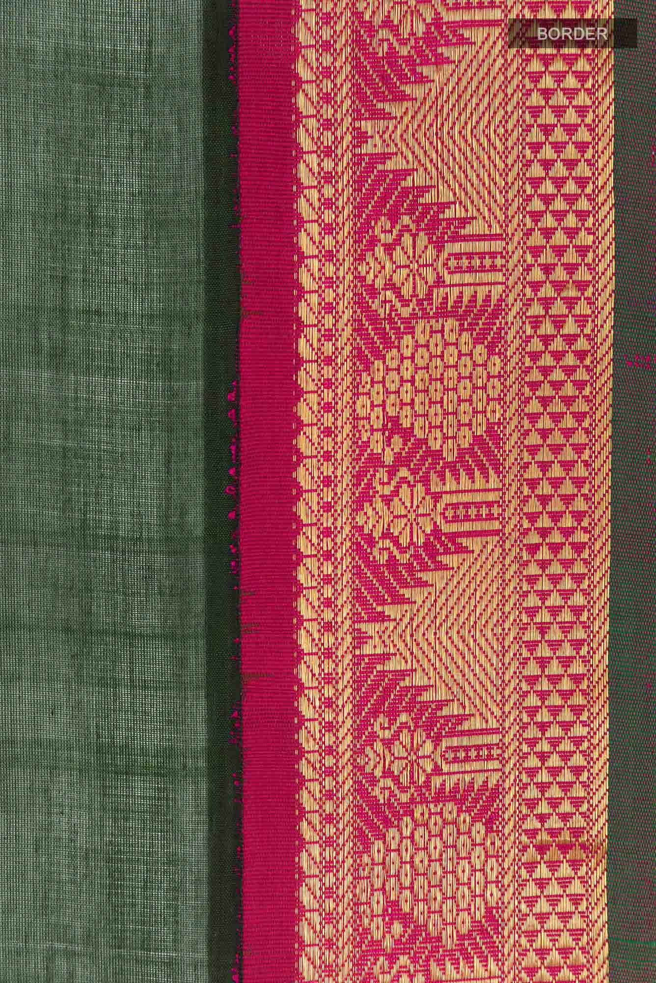 Green Silk Cotton Saree - Image 4