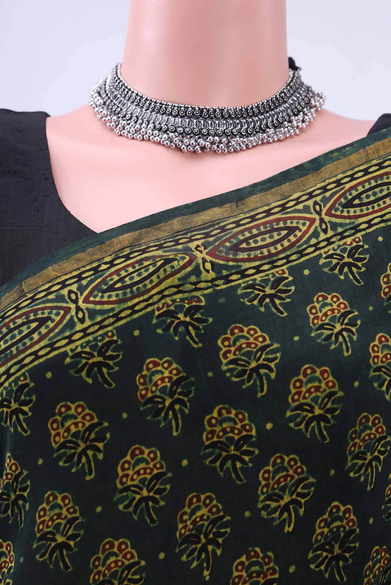 Bottle Green Chanderi Silk Cotton Saree - Image 3