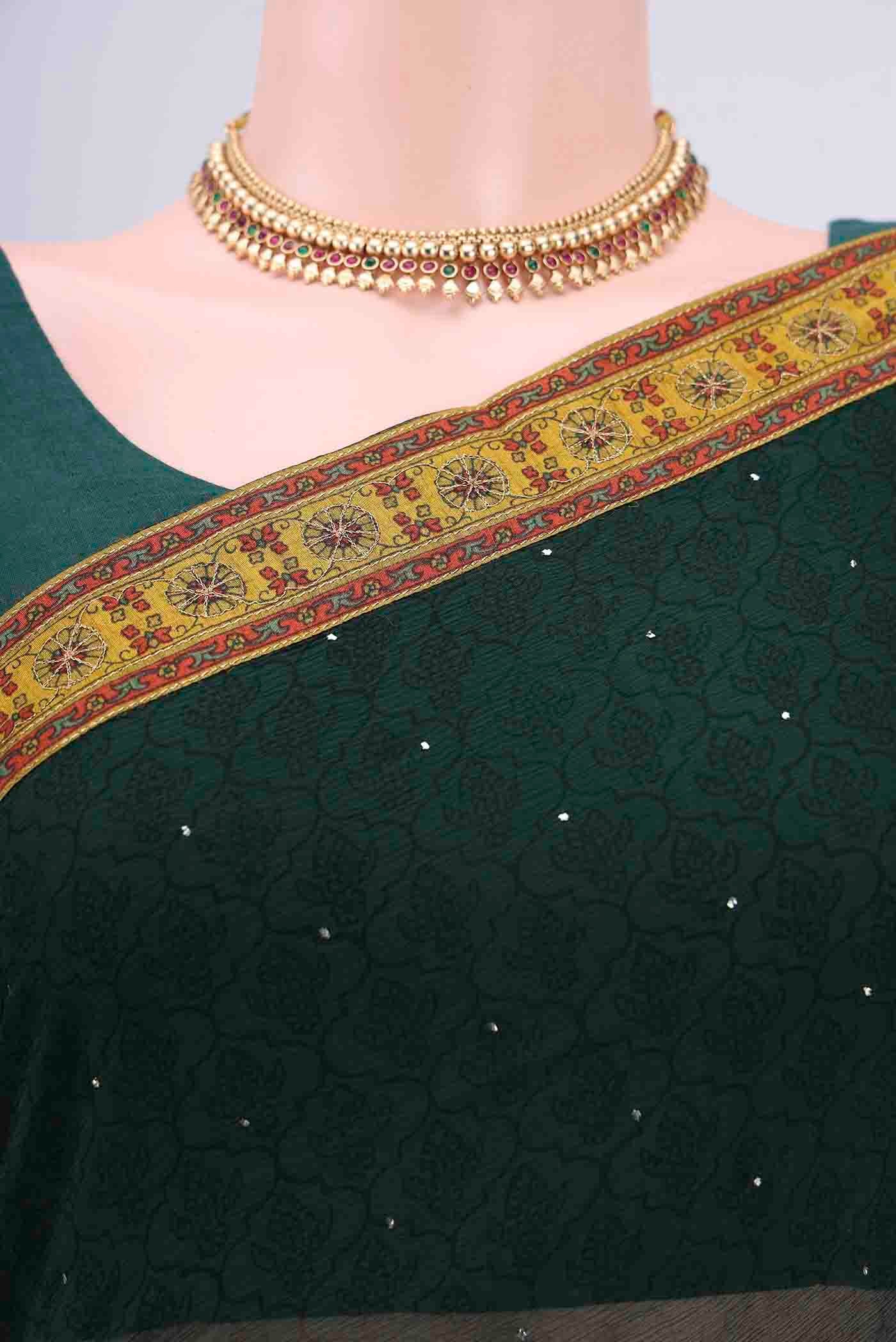 Bottle Green Chiffon Saree - Image 2