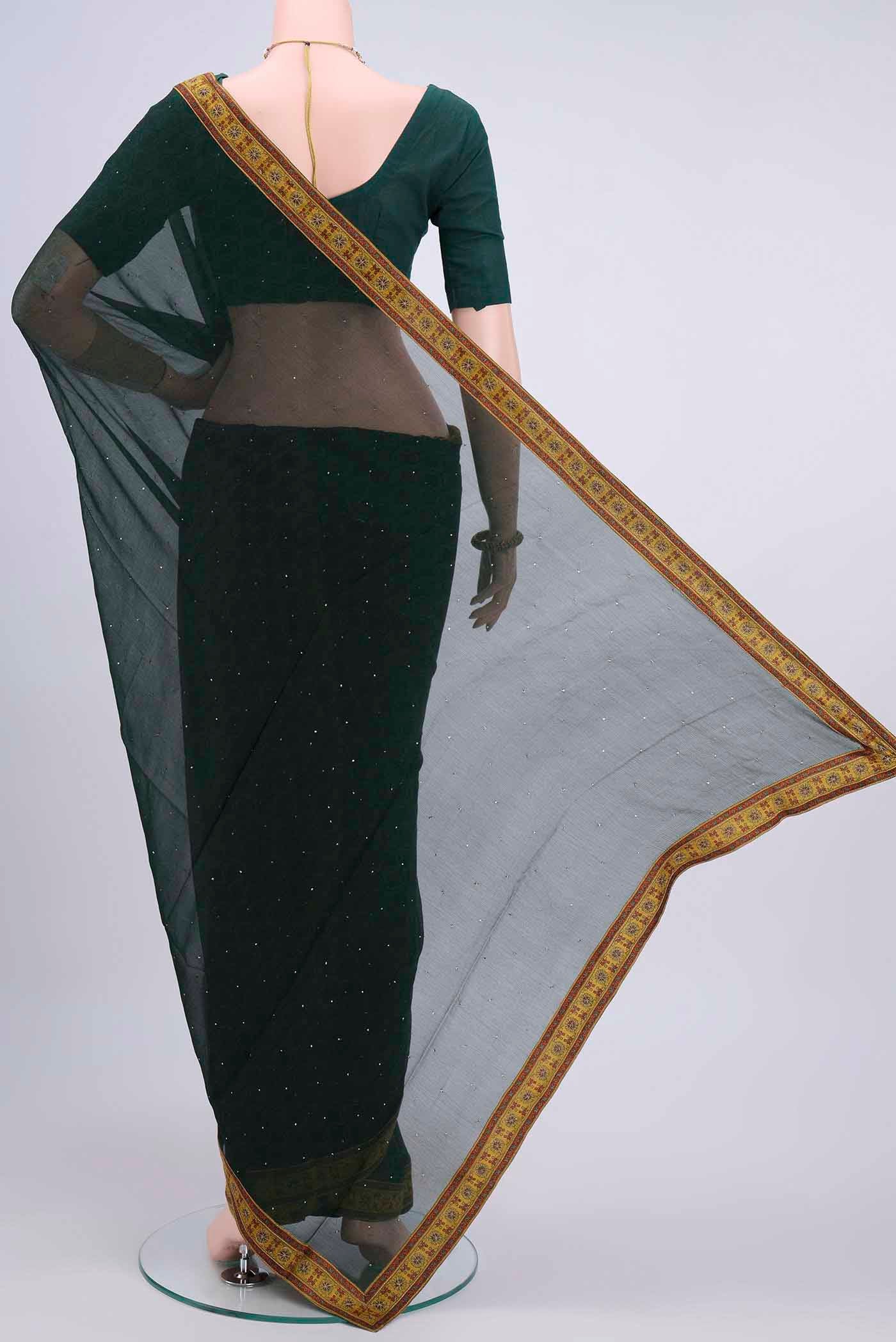 Bottle Green Chiffon Saree - Image 3