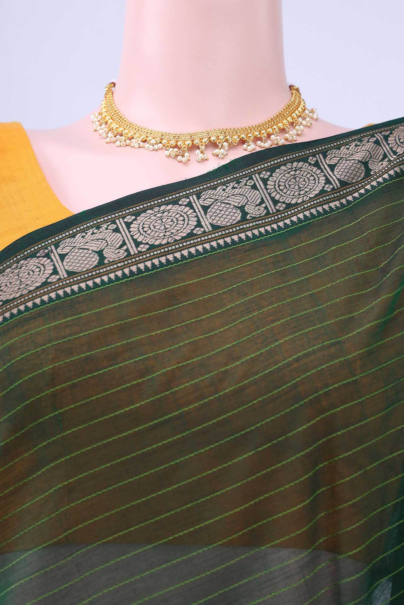 Bottle Green Coimbatore Cotton Saree - Image 2