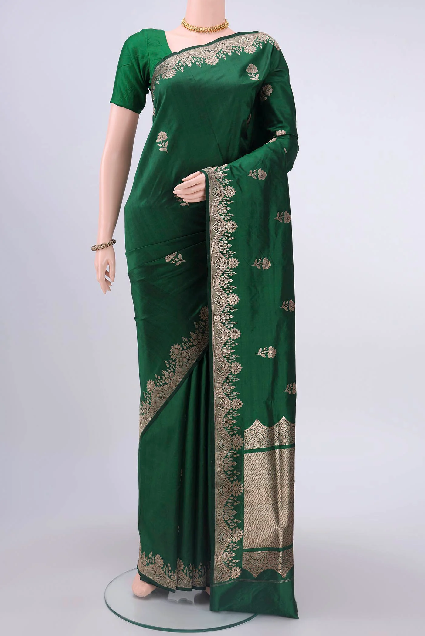 Bottle Green Dual Tone Banarasi Katan Silk Saree