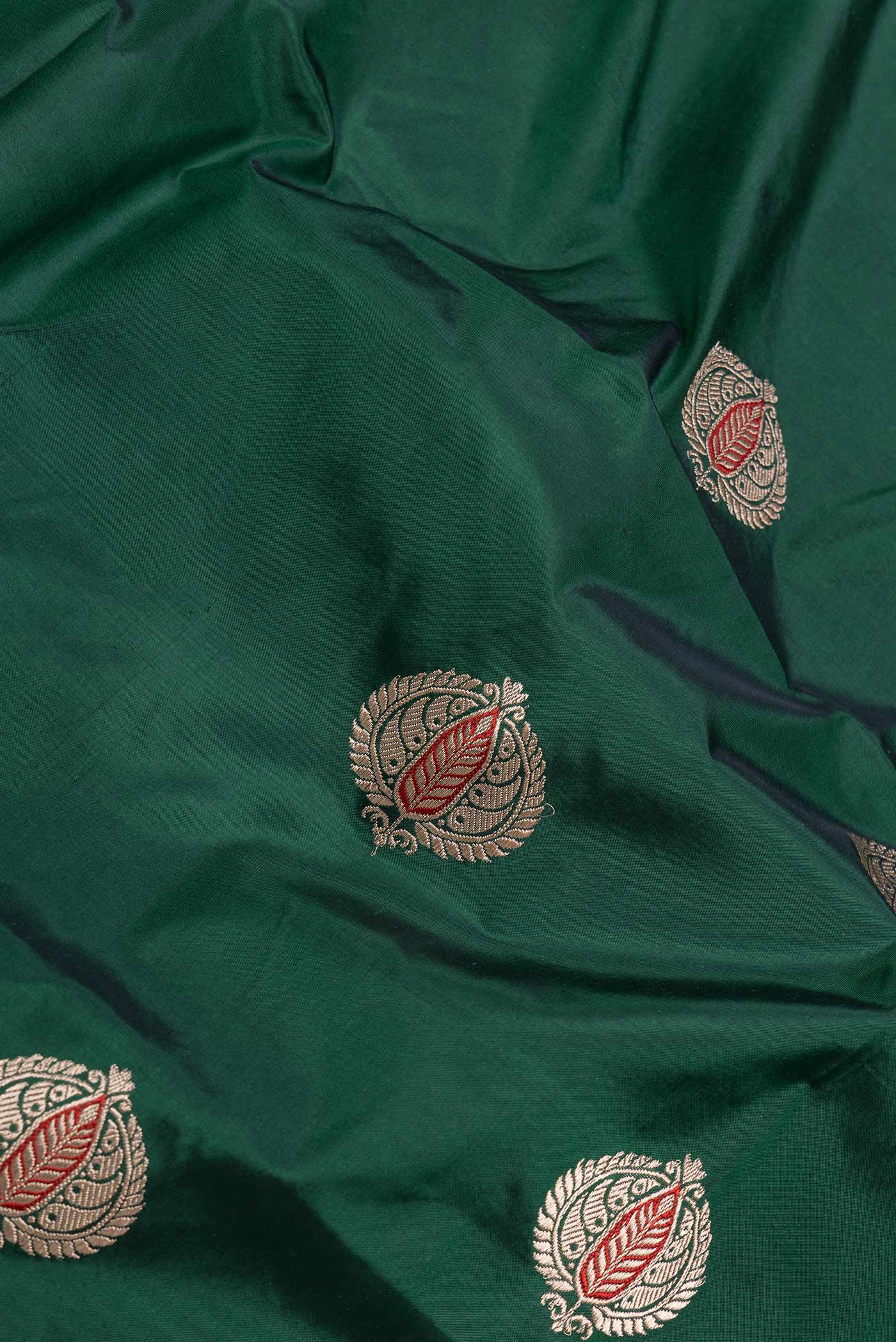 Bottle Green Dual Tone Banarasi Silk Saree - Image 2