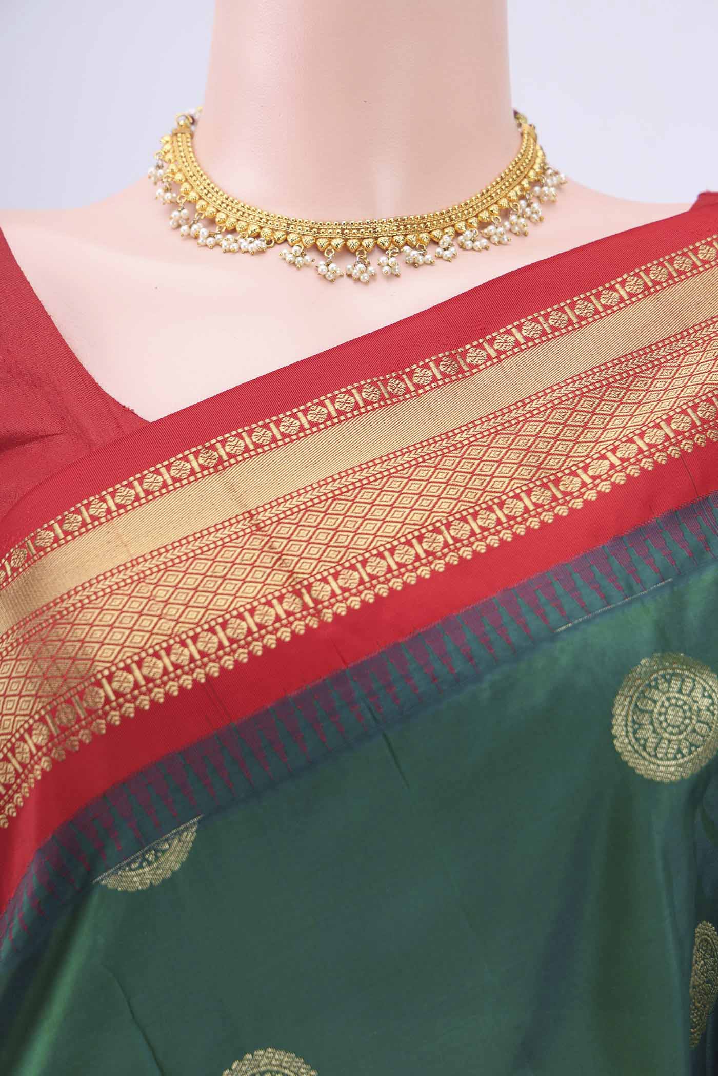 Green with Blue Color Blended Bangalore Silk Saree - Image 2