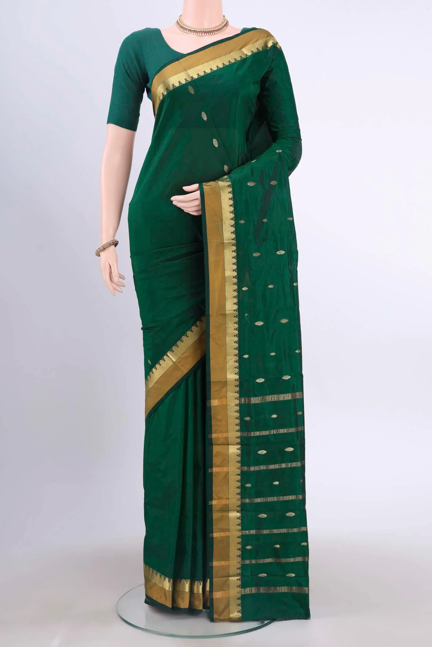 Bottle Green Dual Tone Blended Bangalore Silk Saree