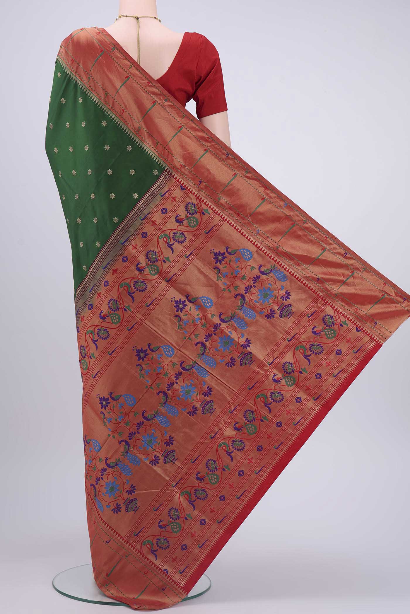 Bottle Green Dual Tone Blended Bangalore Silk Saree - Image 3