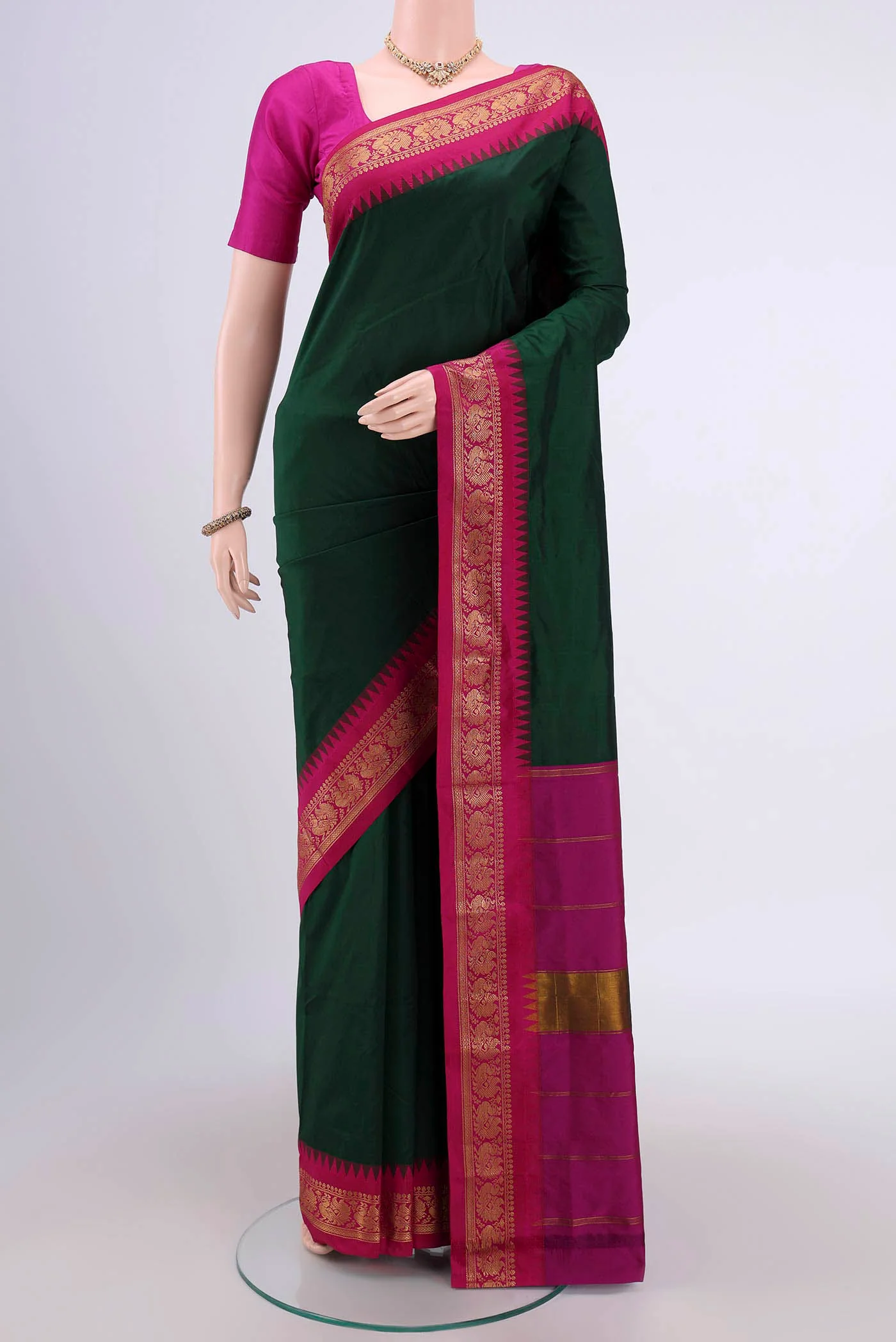 Bottle Green Blended Bangalore Silk Saree