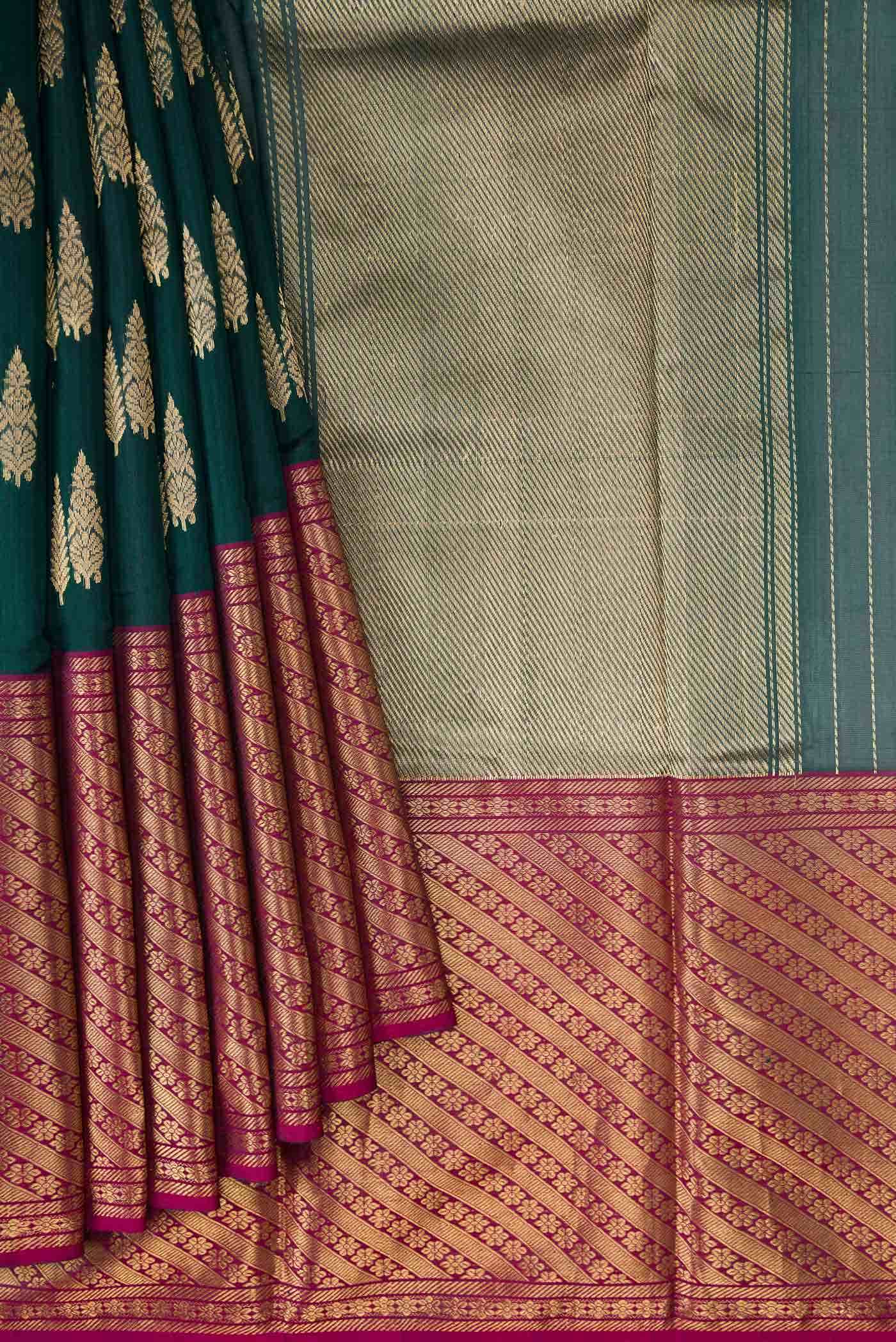 Bottle Green Dual Tone Chanderi Silk Saree - Image 2