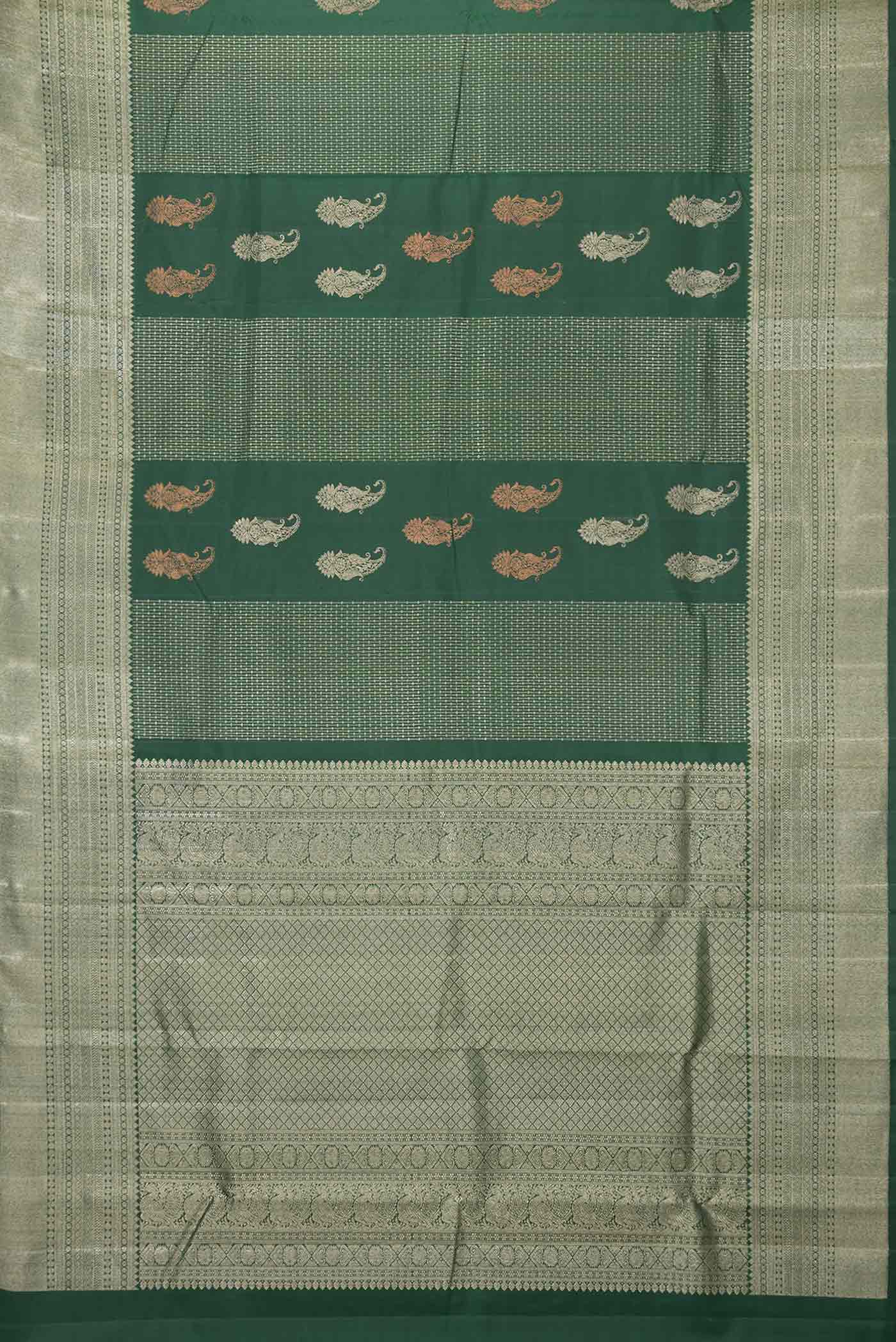 Bottle Green Dual Tone Kanchipuram Saree - Image 6