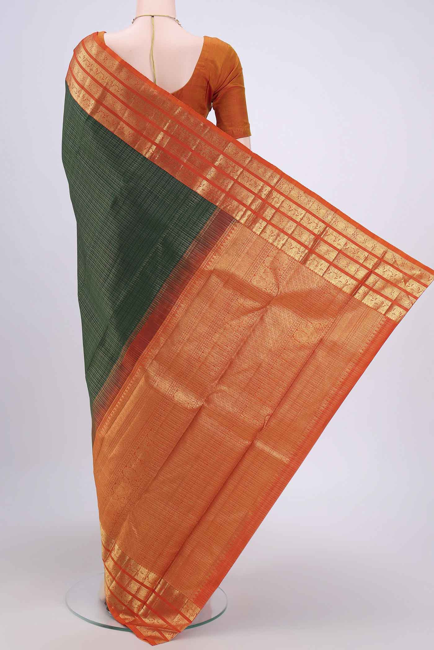 Bottle Green Kanchipuram Silk Saree - Image 3