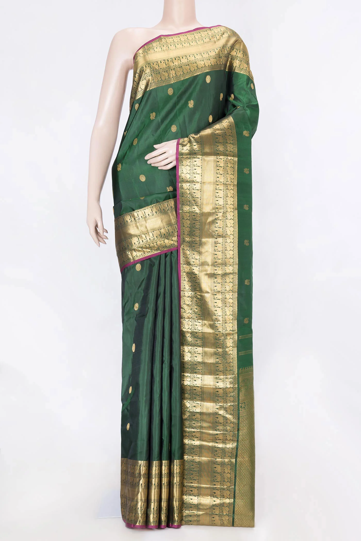 Bottle Green Dual Tone Kanjivaram Saree