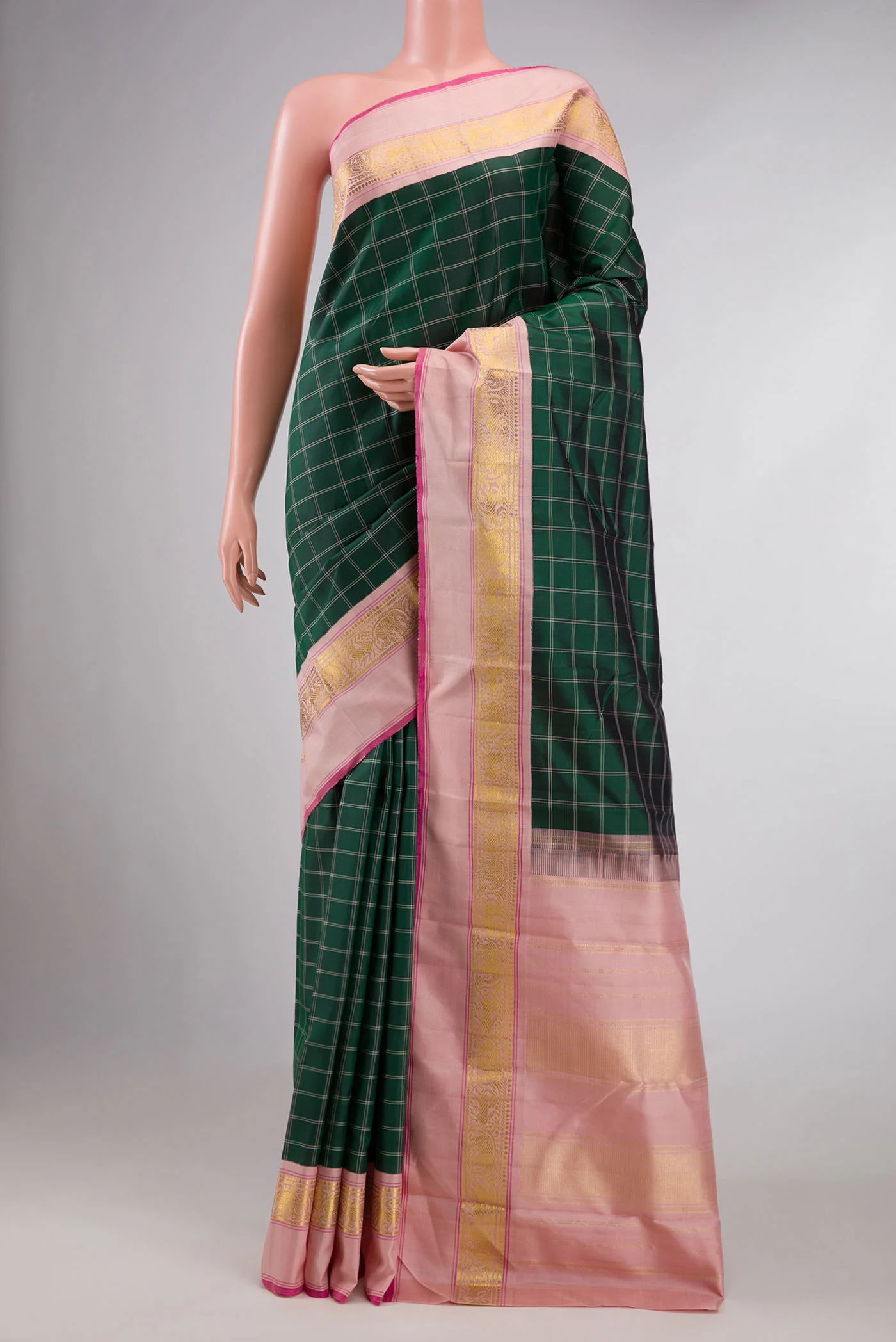 Bottle Green Dual Tone Kanjivaram Silk Saree