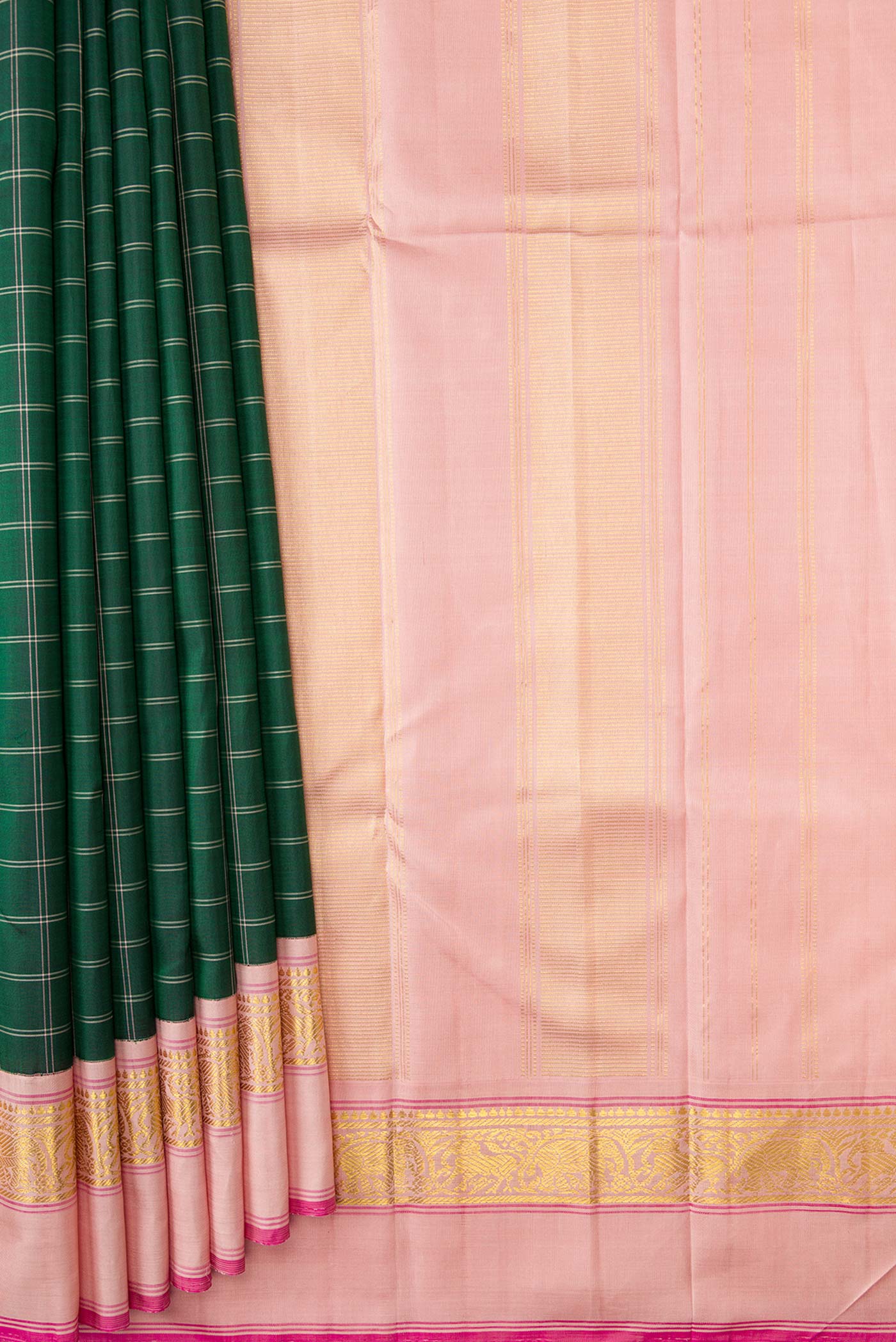 Bottle Green Dual Tone Kanjivaram Silk Saree - Image 4