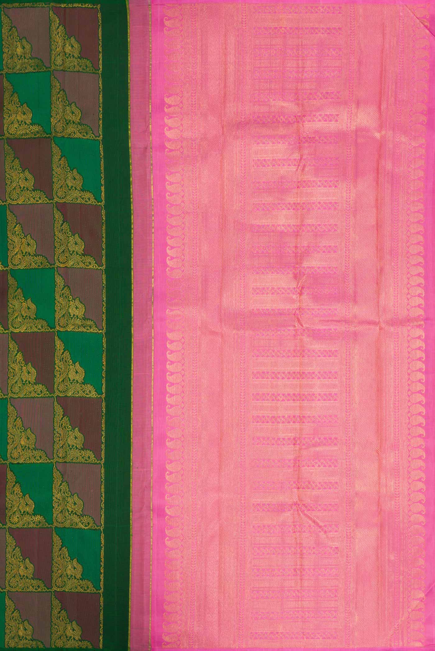 Bottle Green Dual Tone Kanjivaram Silk Saree - Image 6