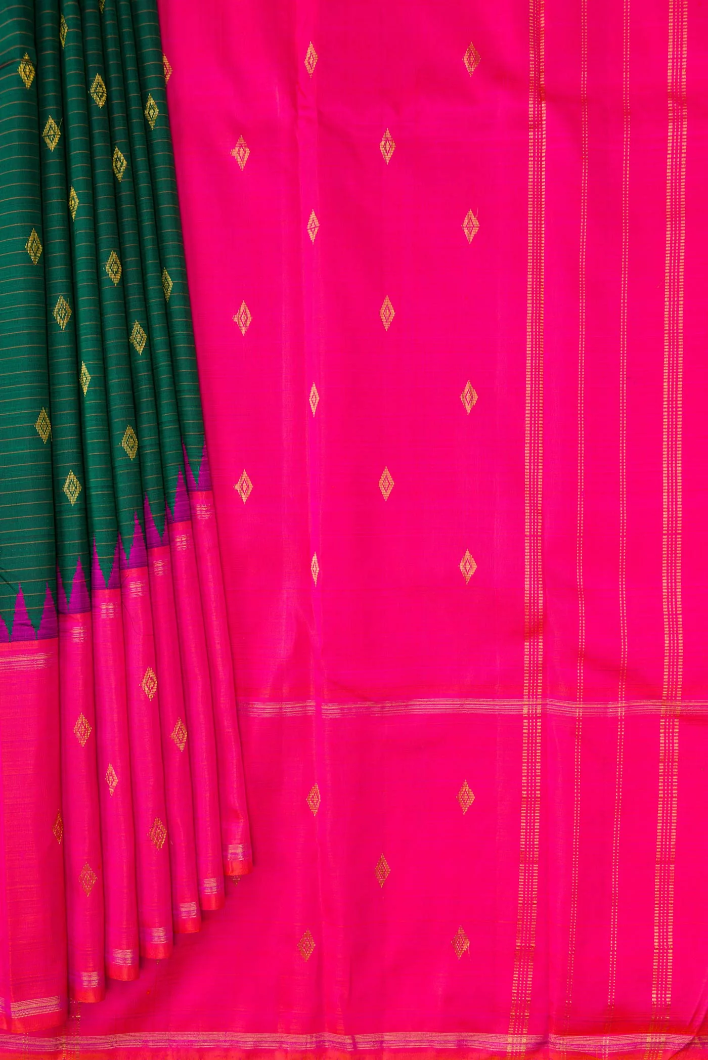 Bottle Green Dual Tone Kanchipuram Silk Saree - Image 4