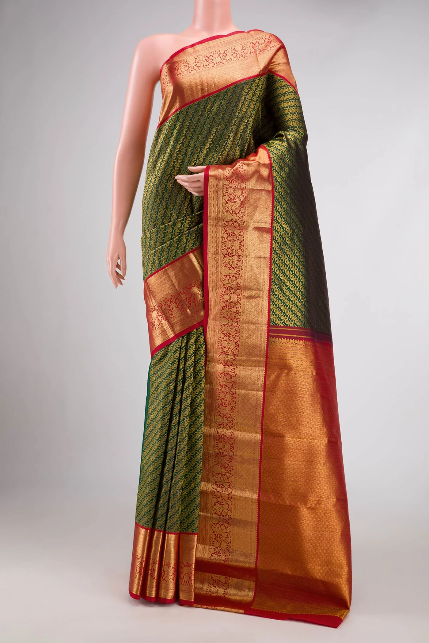 Bottle Green Kanchipuram Silk Saree