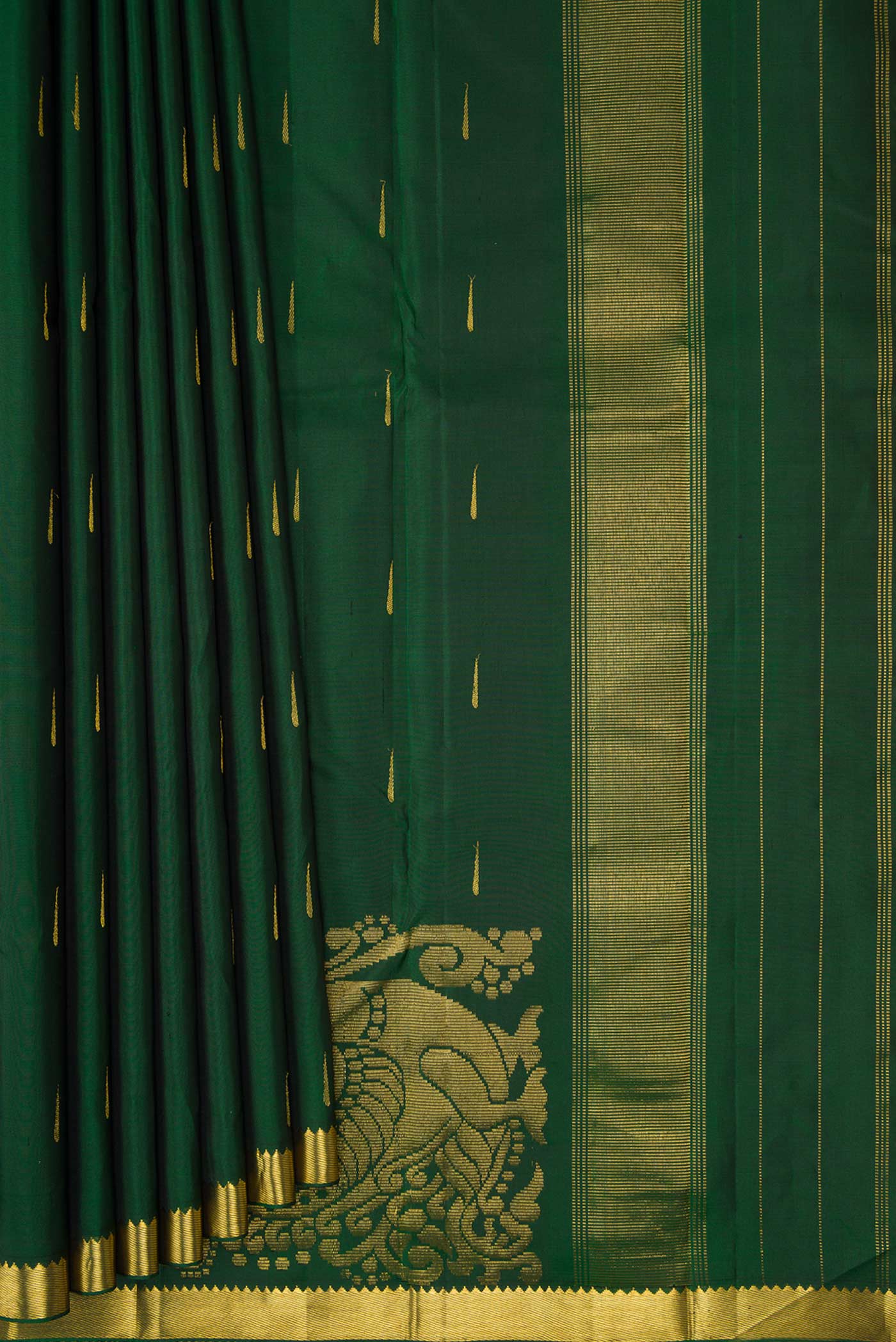 Bottle Green Dual Tone Kanchipuram Silk Saree - Image 4