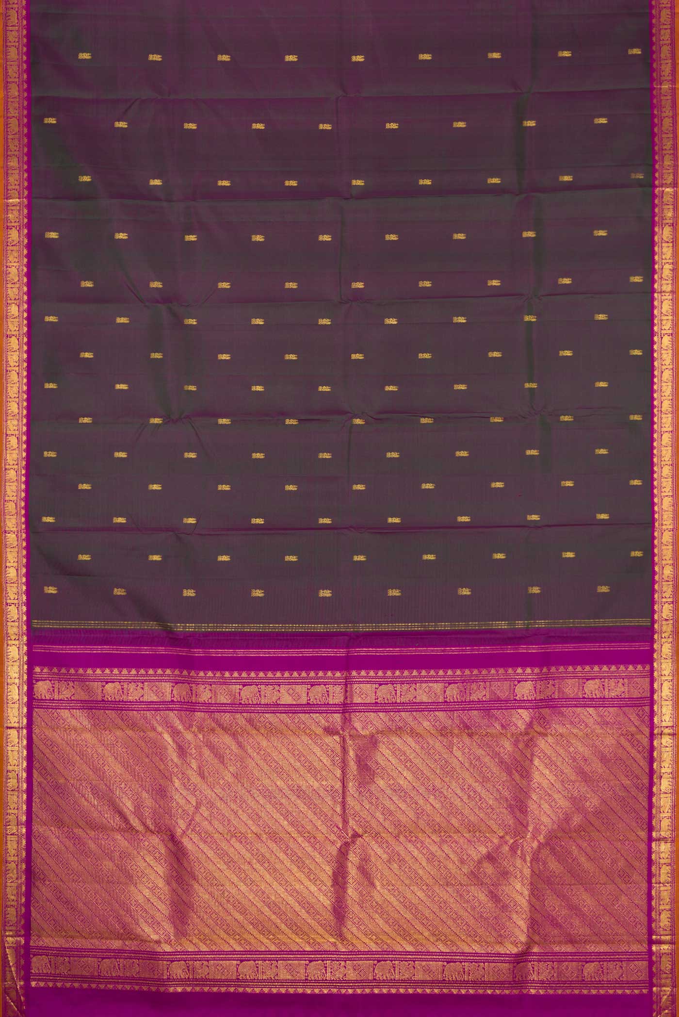 Green with Purple Color Kanchipuram Silk Saree - Image 6