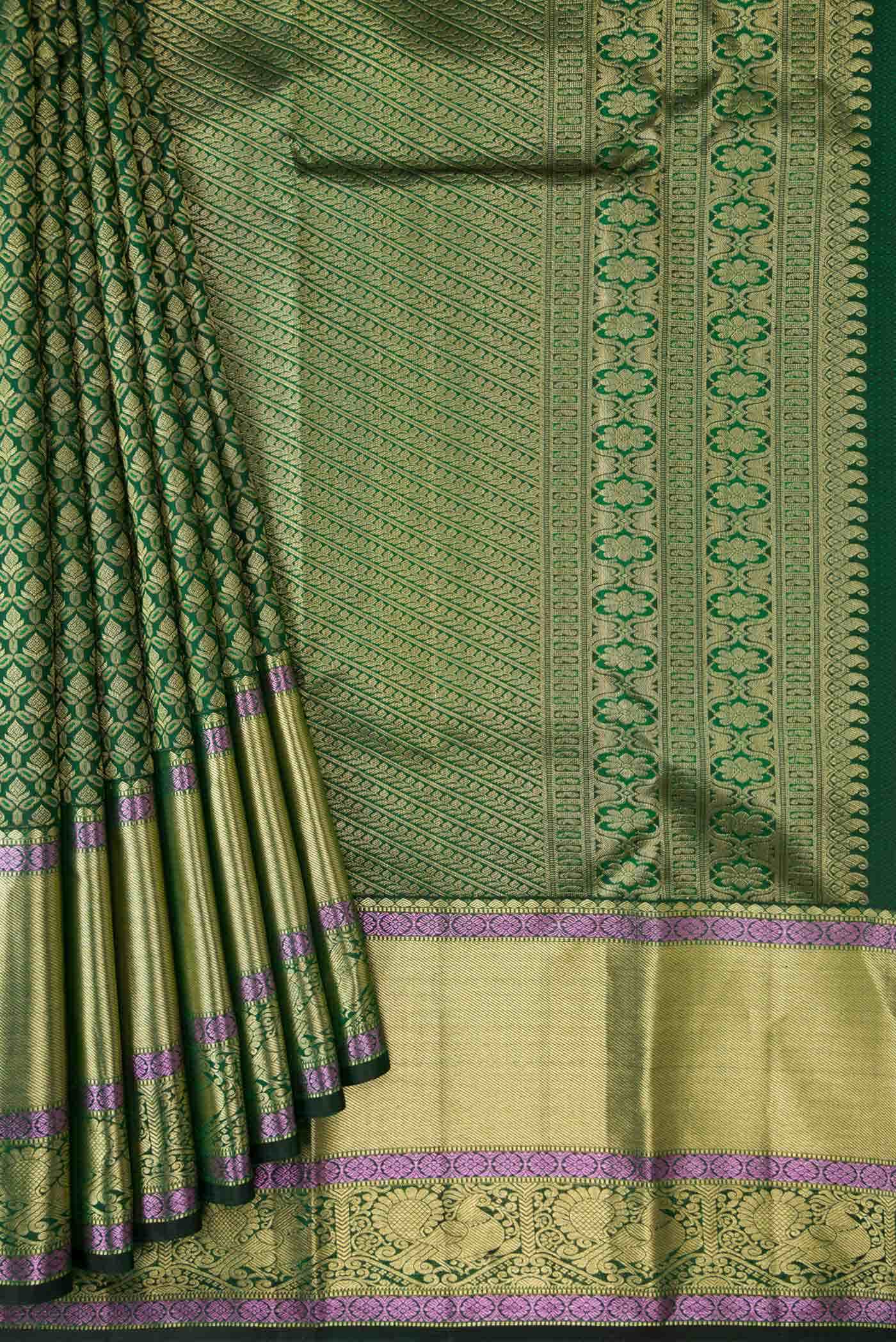 Bottle Green Dual Tone Kanjivaram Silk Saree - Image 2