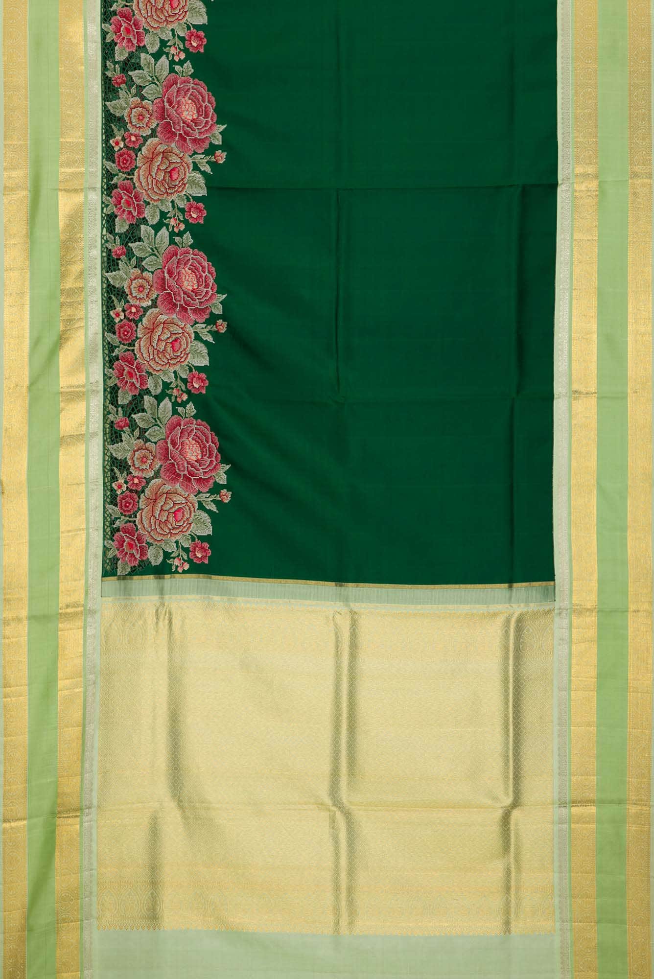 Bottle Green Dual Tone Kanchipuram Silk Saree - Image 4