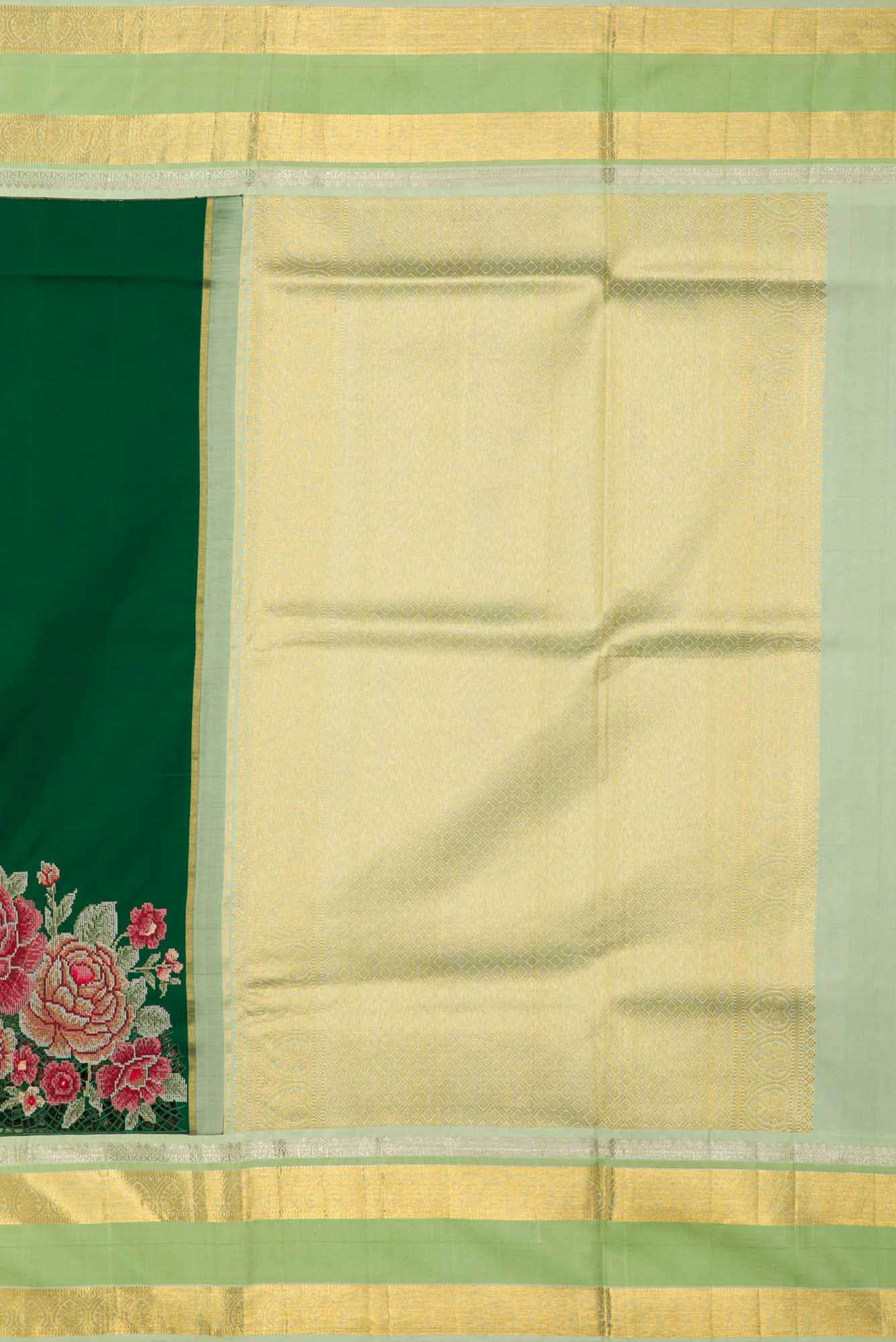 Bottle Green Dual Tone Kanchipuram Silk Saree - Image 5