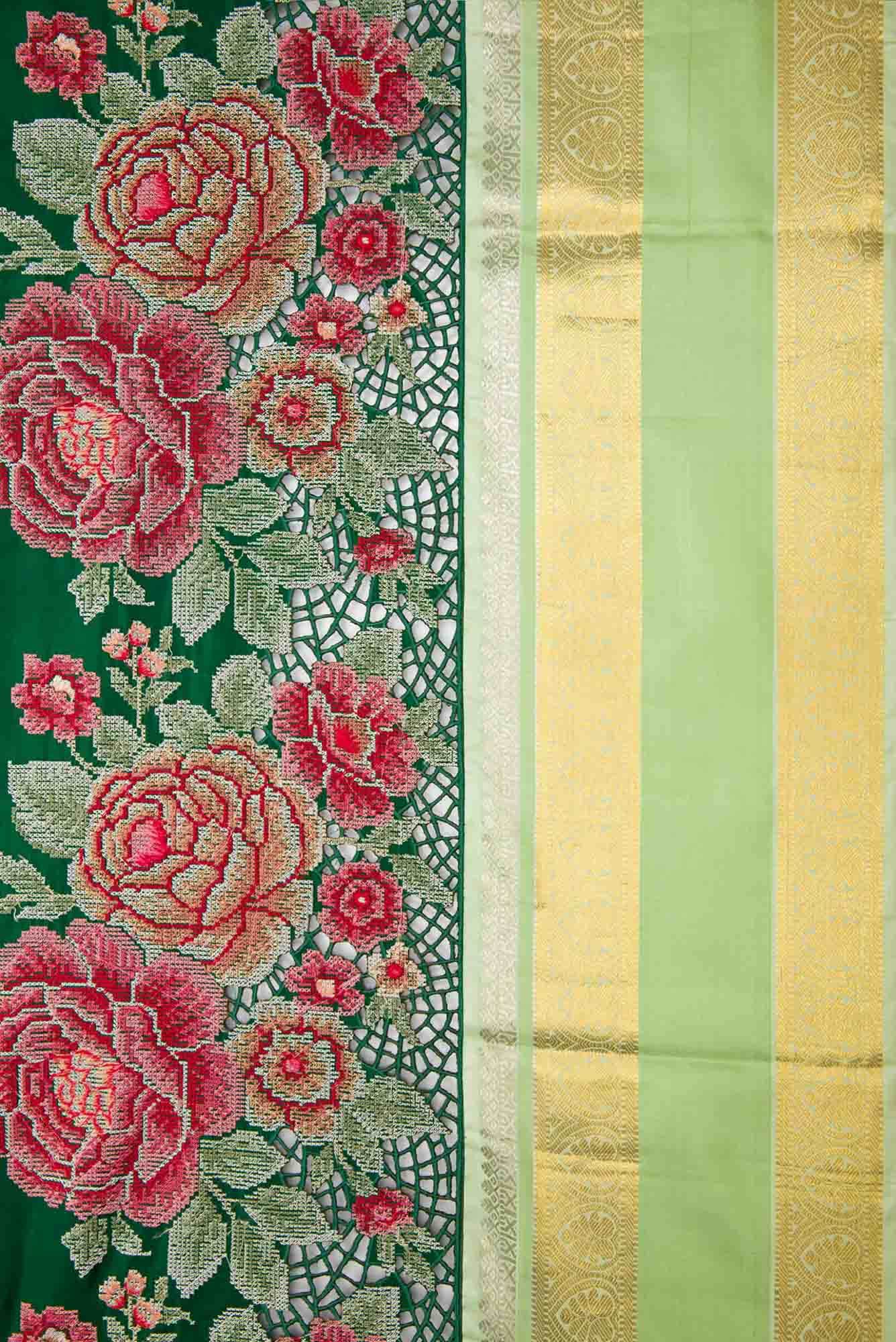 Bottle Green Dual Tone Kanchipuram Silk Saree - Image 6