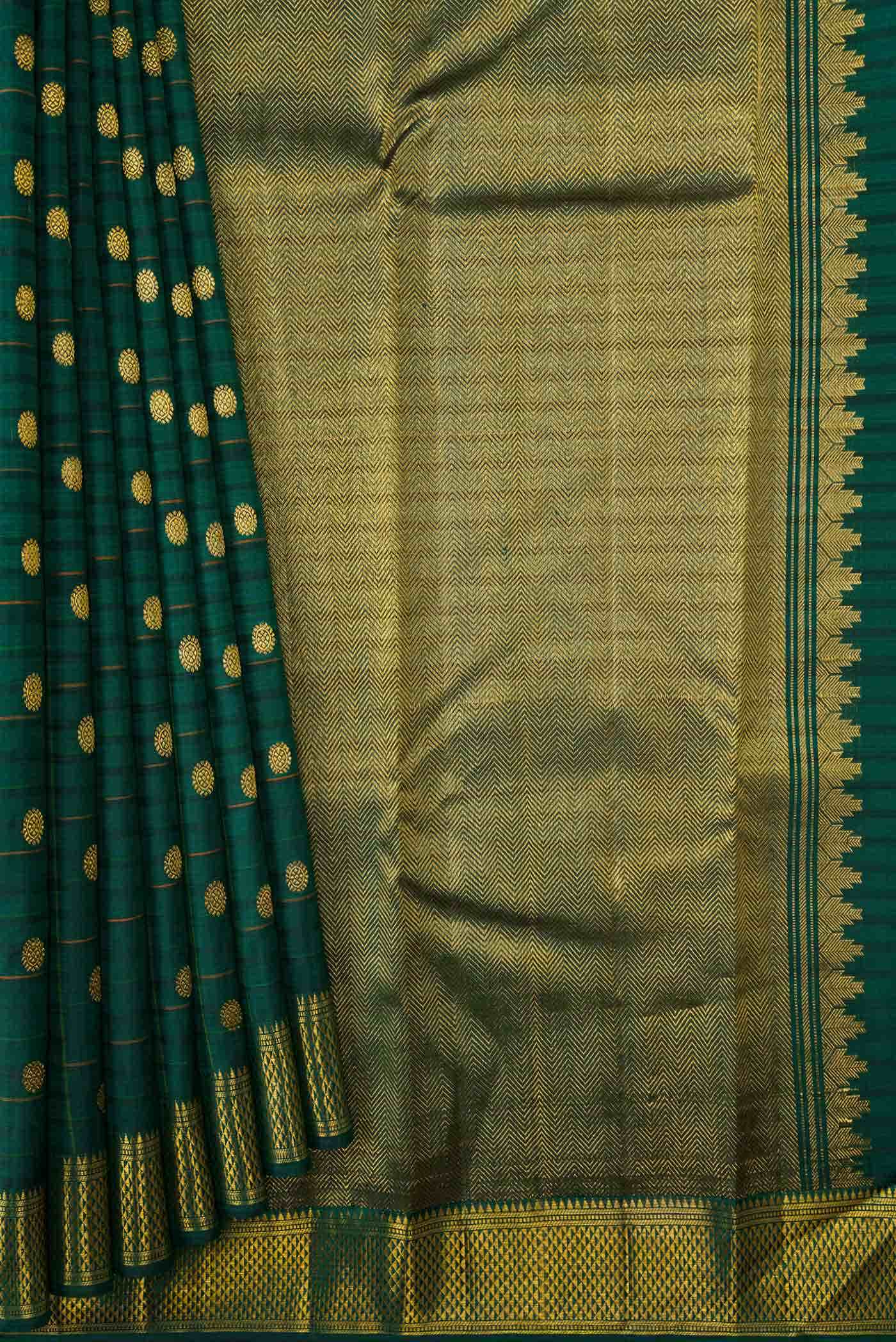 Bottle Green Dual Tone Kanchipuram Silk Saree - Image 2
