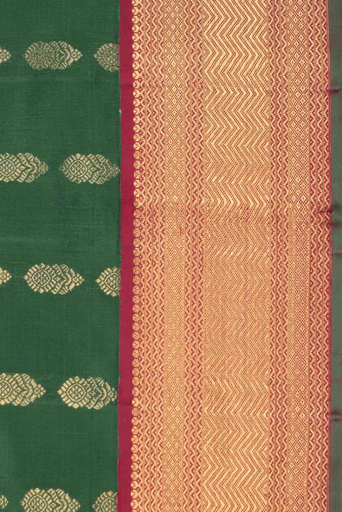 Pure Silk Pure Zari Bottle Green Dual Tone Kanjivaram Saree - Image 6