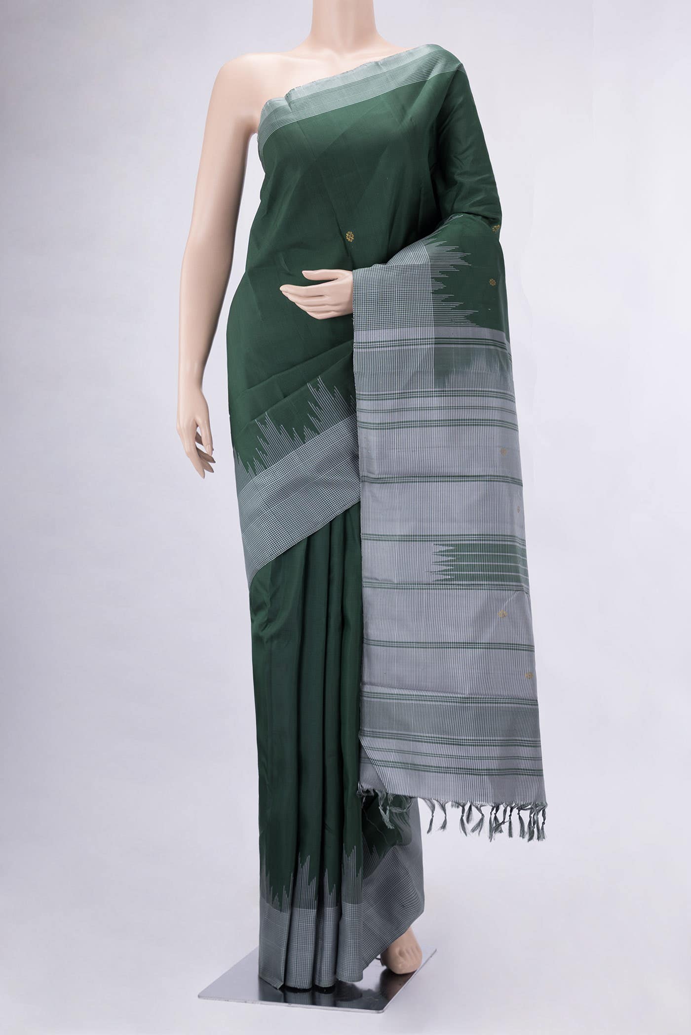 Bottle Green Dual Tone Kanjivaram Silk Saree