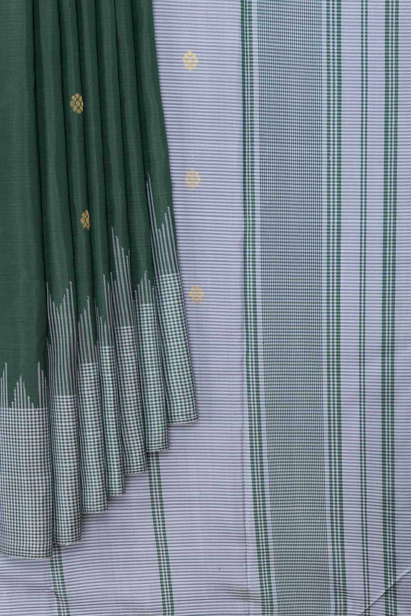 Bottle Green Dual Tone Kanjivaram Silk Saree - Image 2