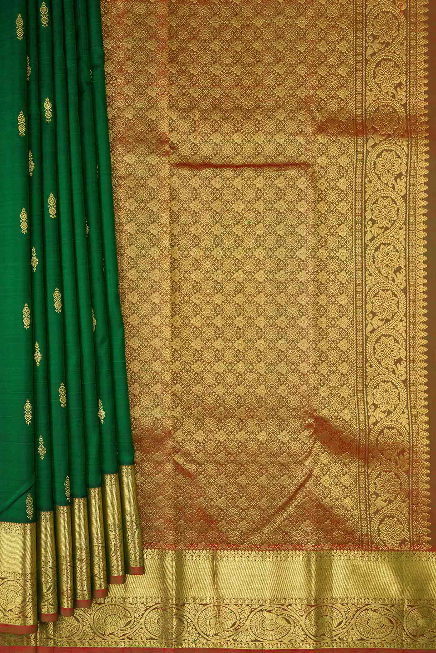 Bottle Green Kanjivaram Silk Saree - Image 4