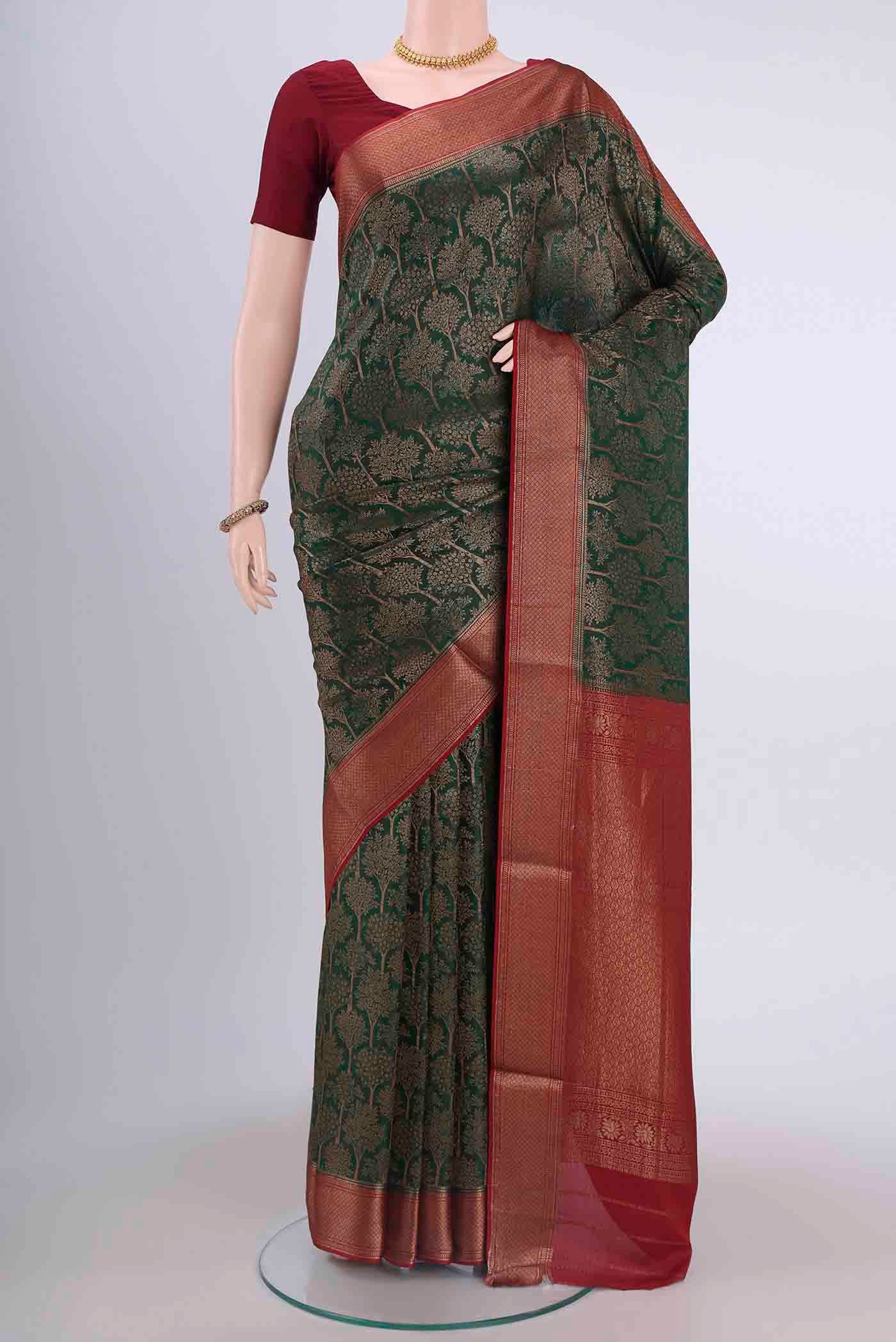 Bottle Green Dual Tone Mysore Crepe Saree